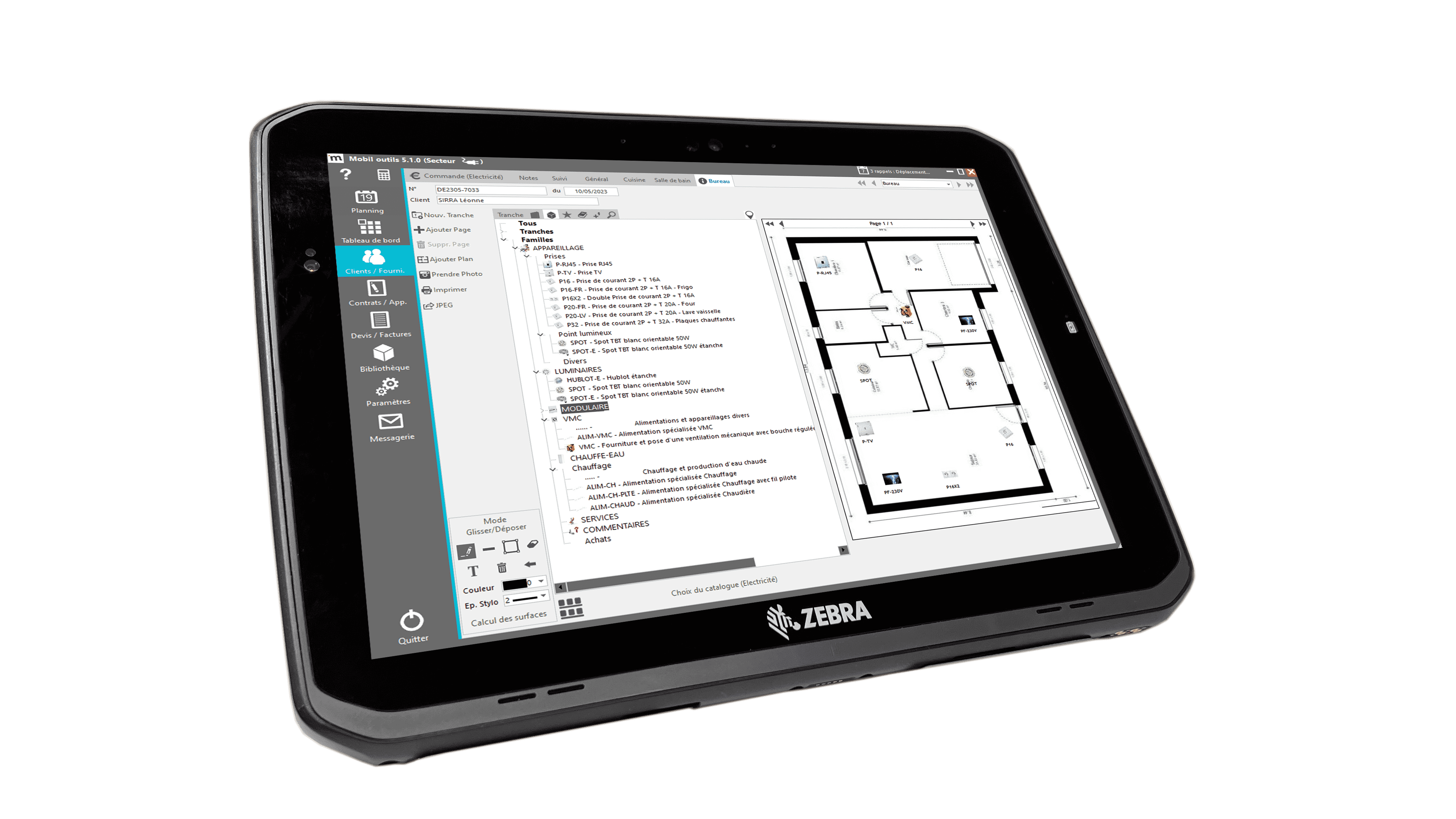 Mobil outils - Tablette durcie pour le terrain avec le module croquis de Mobil outils.