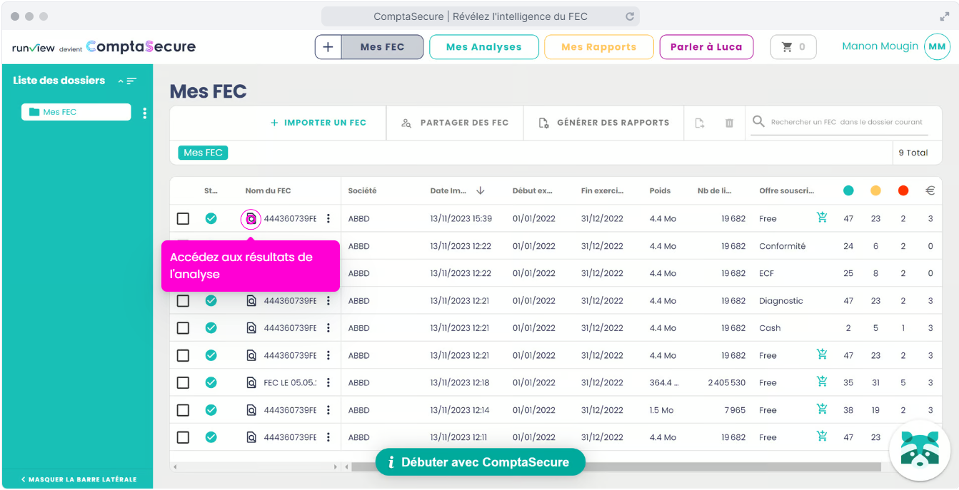 ComptaSecure - Accédez aux résultats de l'analyse