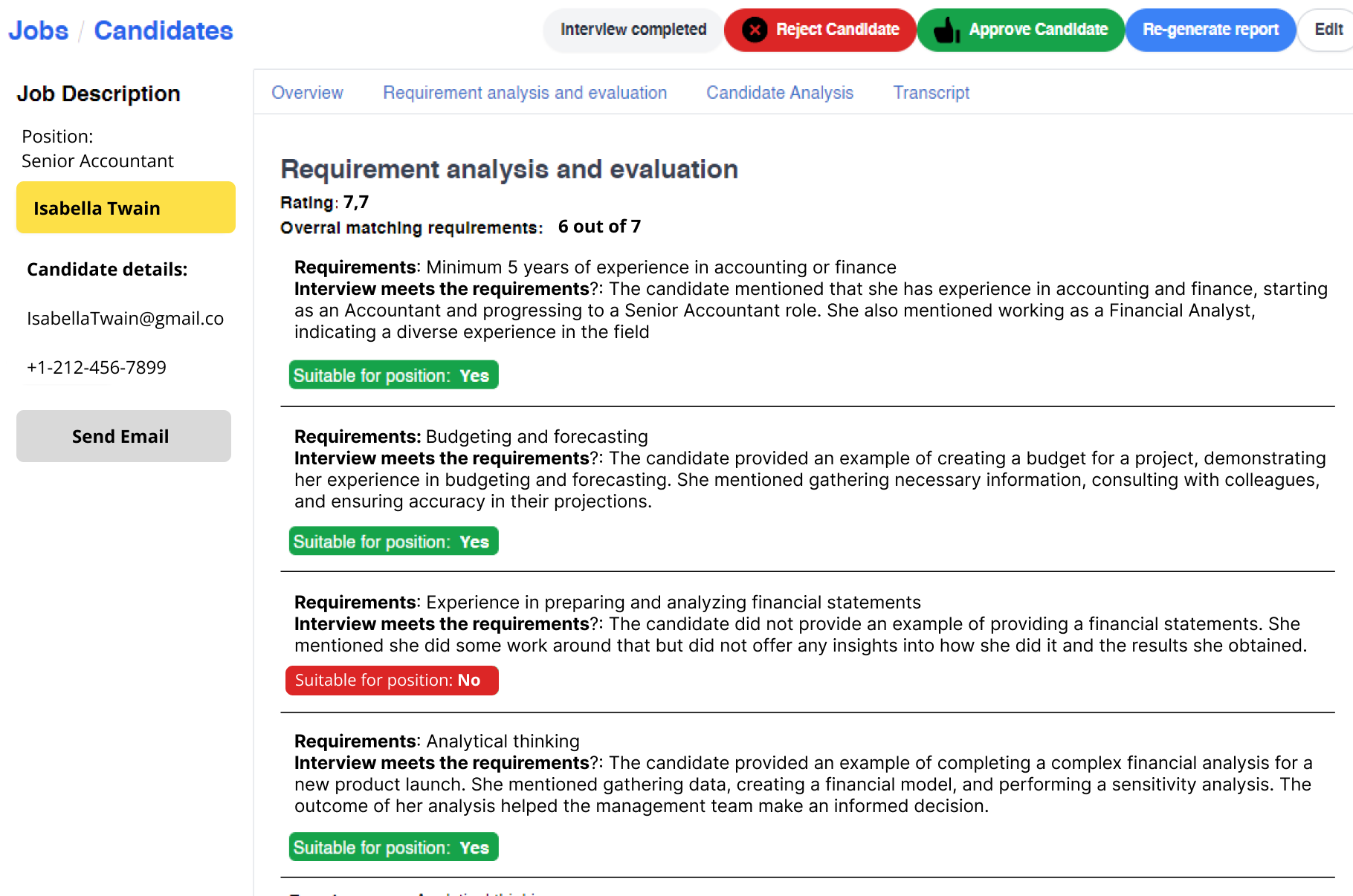 ChattyHiring - evaluación de candidatos