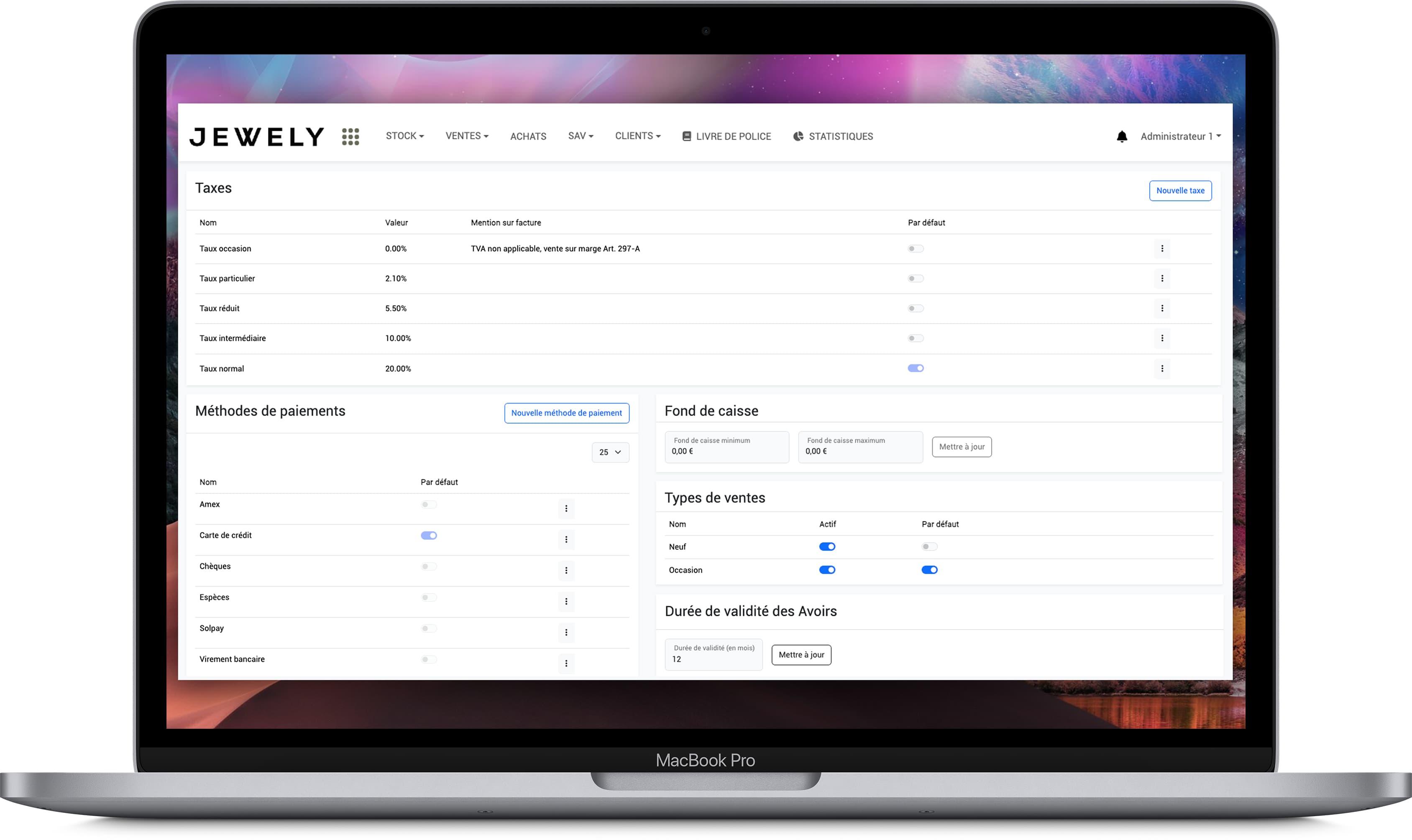 Jewely HBJO Retail - Sales settings