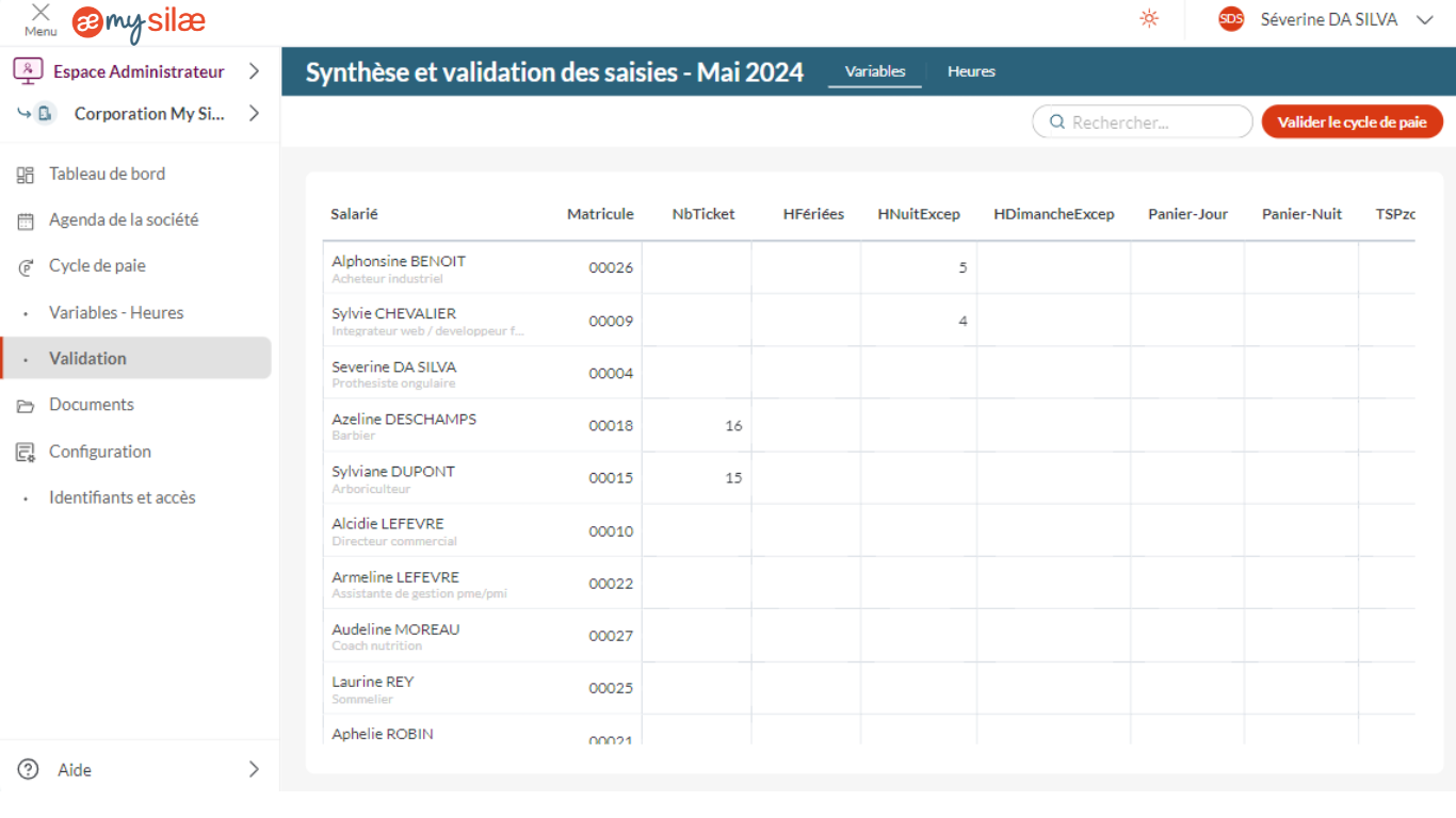 My Silae - La vue du manager pour saisir les éléments variables de paie