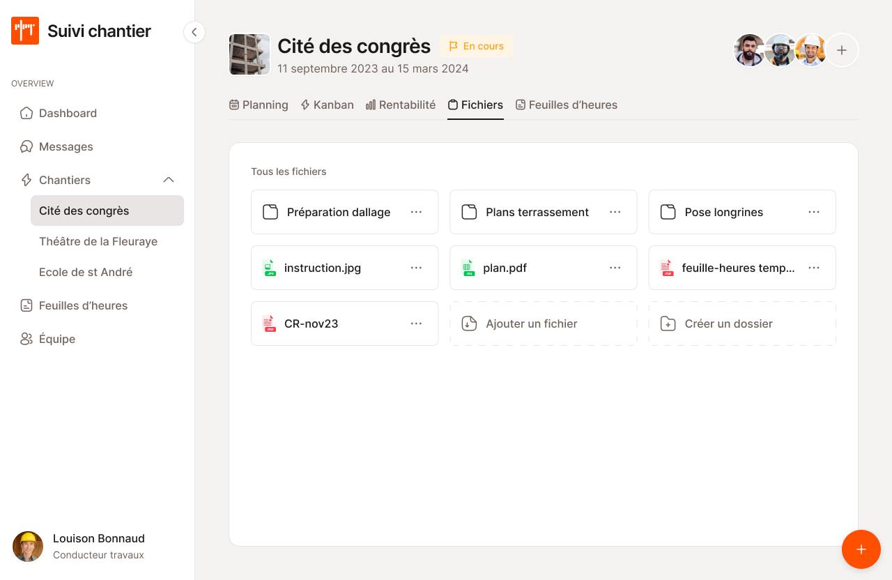 SuiviChantier.com - Stockez et partagez tous les fichiers importants de vos chantiers