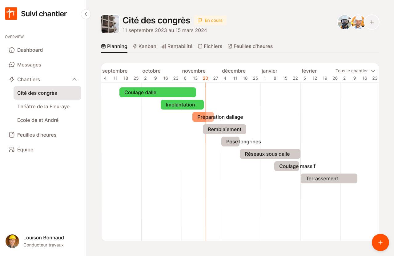 SuiviChantier.com - Diagramme de Gantt générer facilement