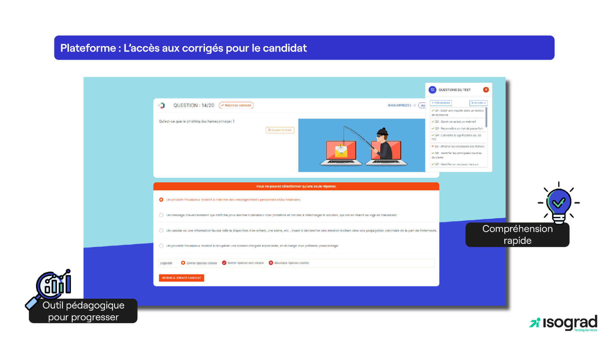 Isograd Testing Services - Les candidats ont accès au corrigé de leur test dans leur espace