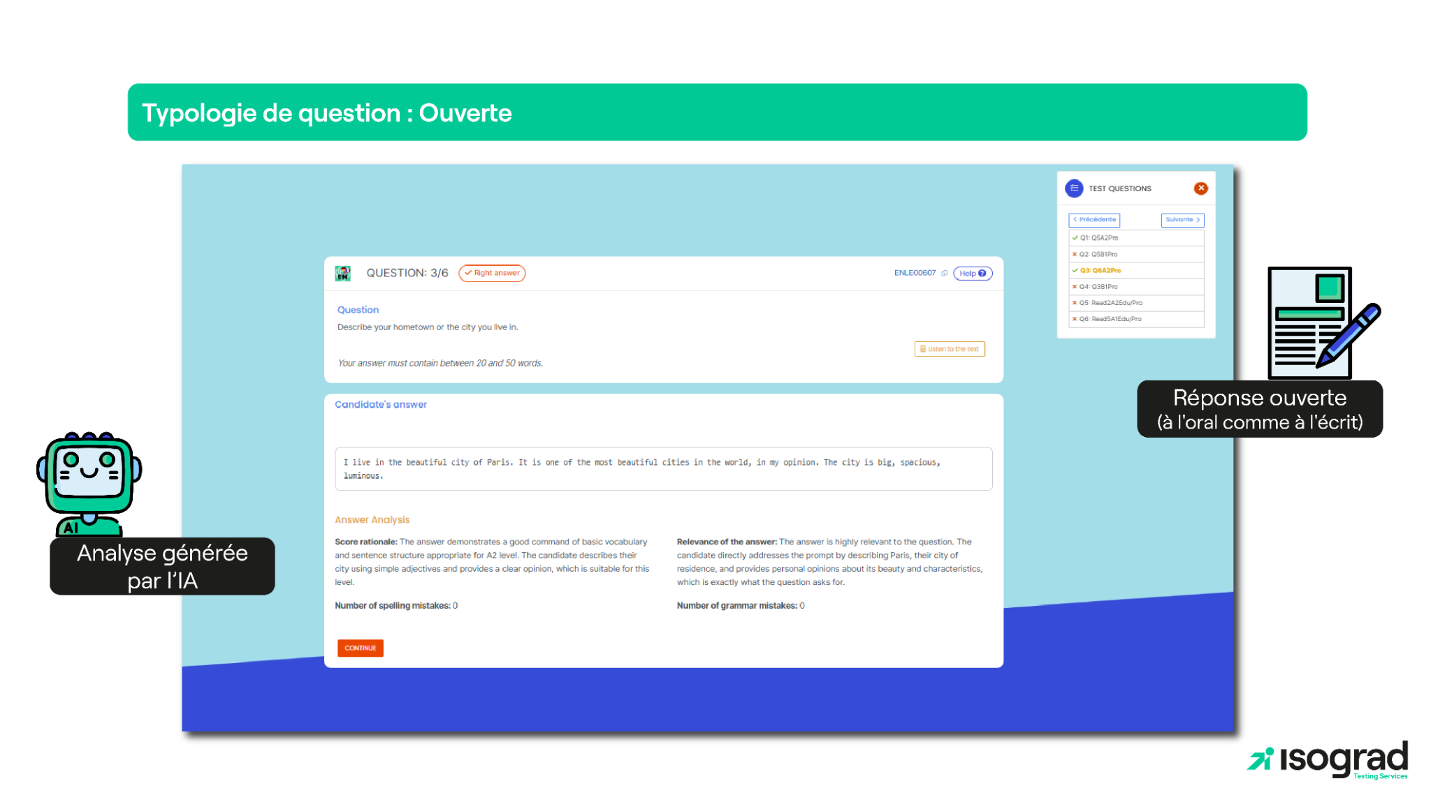 Isograd Testing Services - Exemple de question ouverte