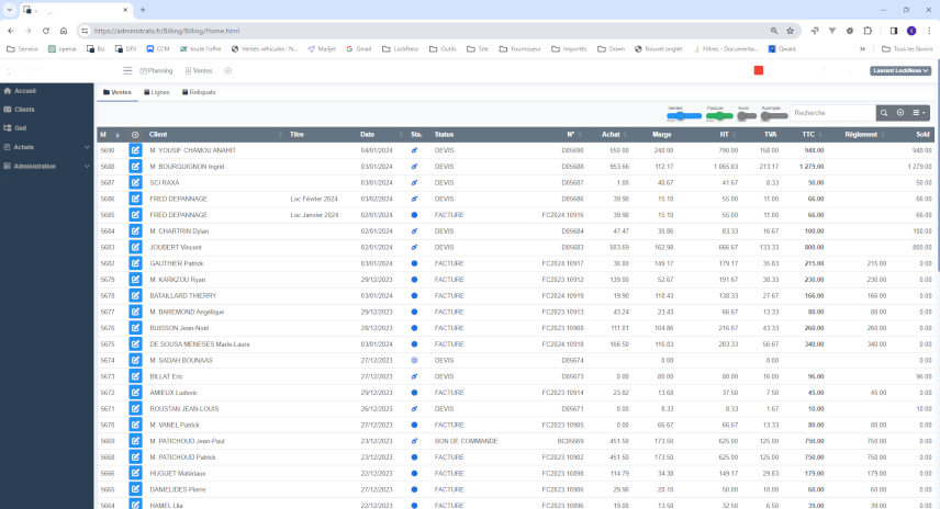 ADMINISTRALIS - Tableau de bord des ventes