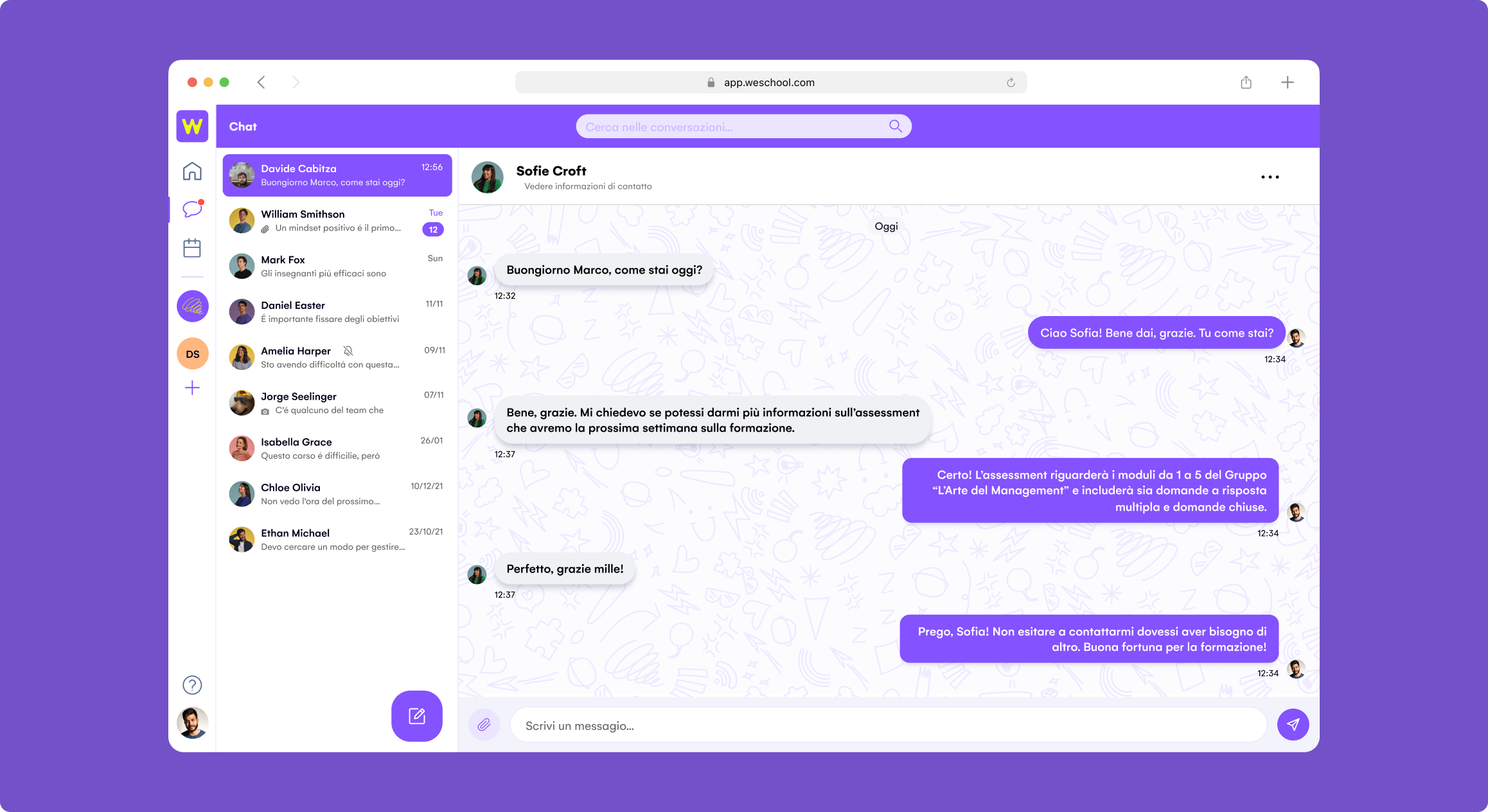 WeSchool - Chat: Avvia conversazioni private con i tuoi allievi e facilita le conversazioni tra loro.