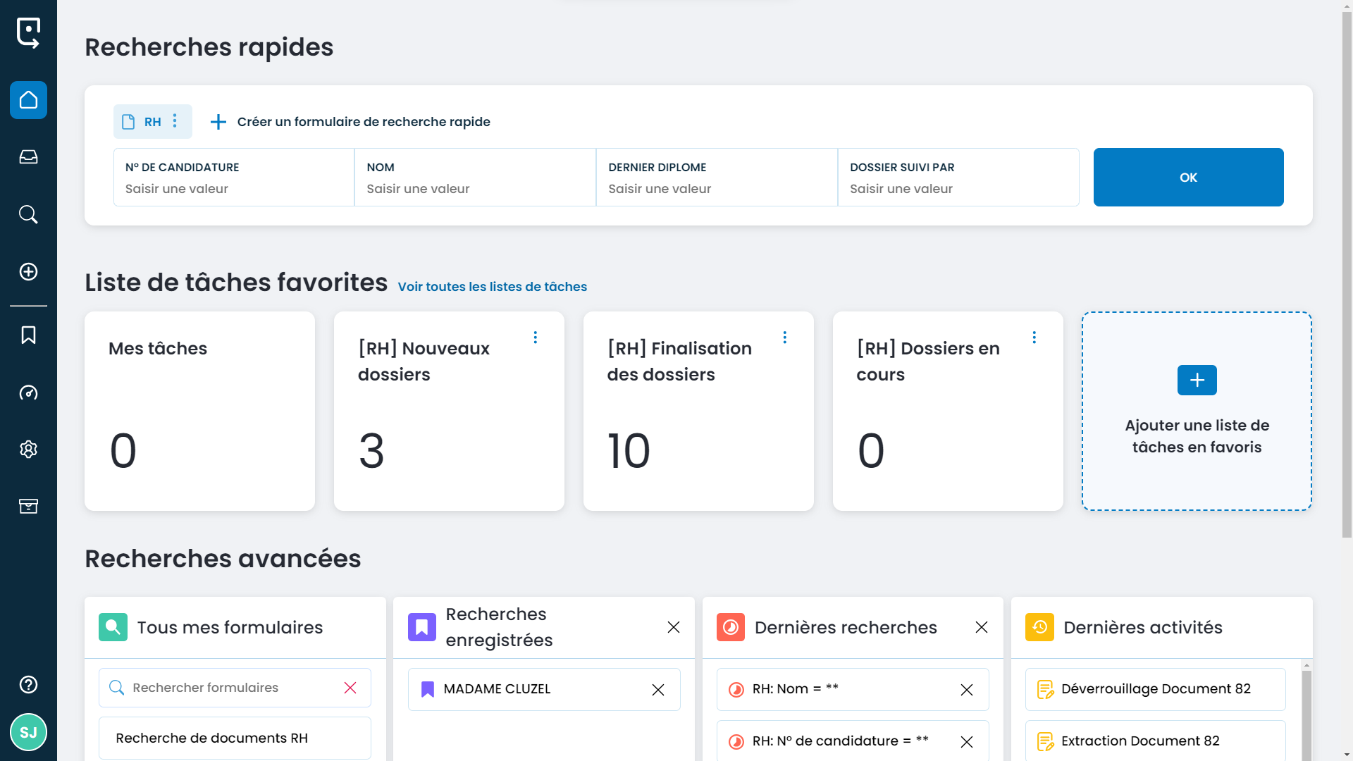 Sqalia Global XP - Portail d'accueil avec recherches rapides