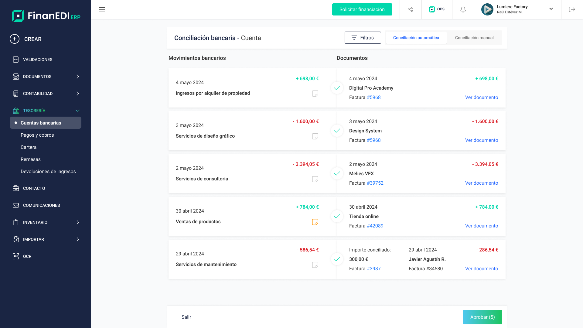 FinanEDI - FinanEDI se sincroniza con las cuentas bancarias para importar automáticamente los movimientos, facilitando la conciliación bancaria y el seguimiento financiero.