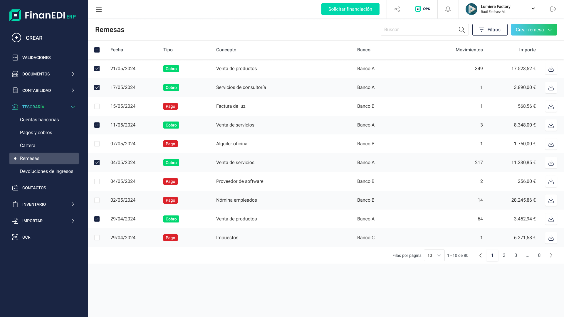 FinanEDI - Creación de remesas bancarias