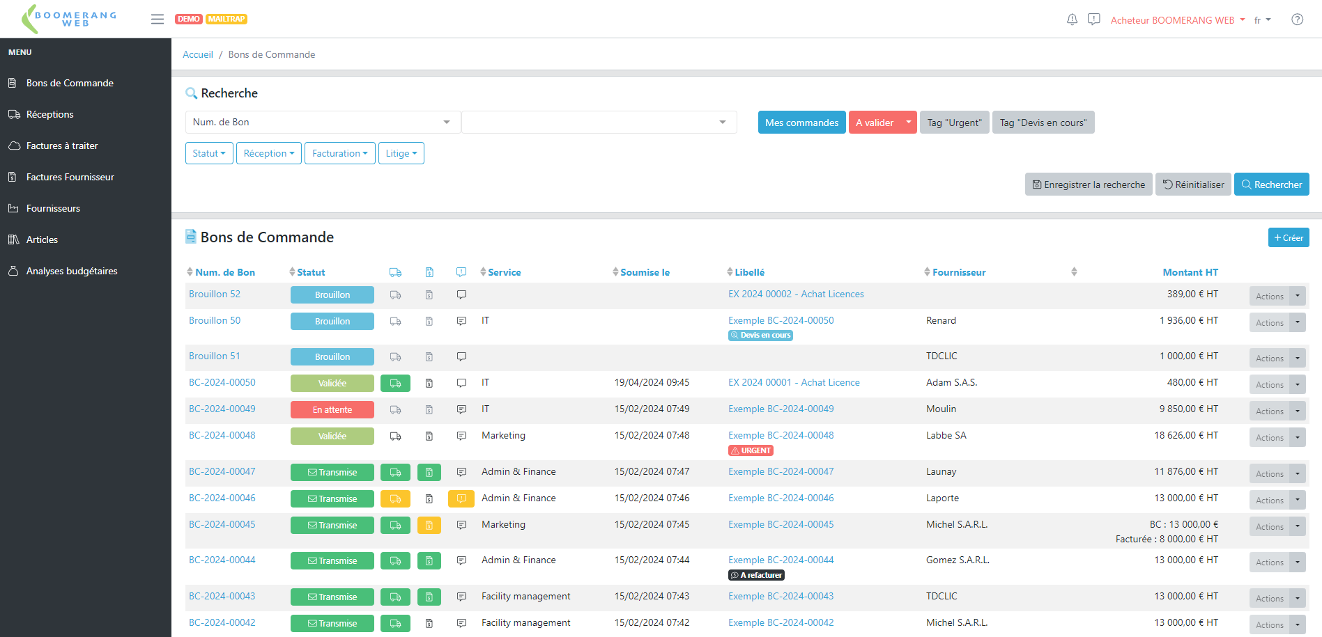 Boomerang Web - Interface de gestion des demandes d'achats simple et intuitive