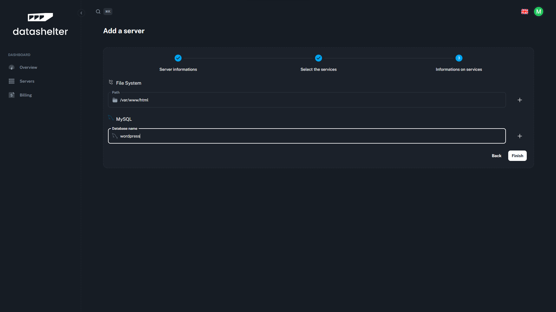 Datashelter - Etape 4 - Configuration serveur