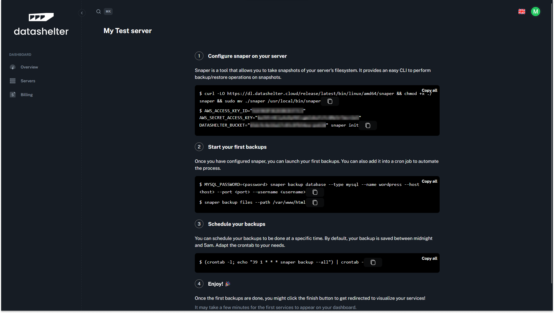 Datashelter - Etape 5 - Configuration serveur