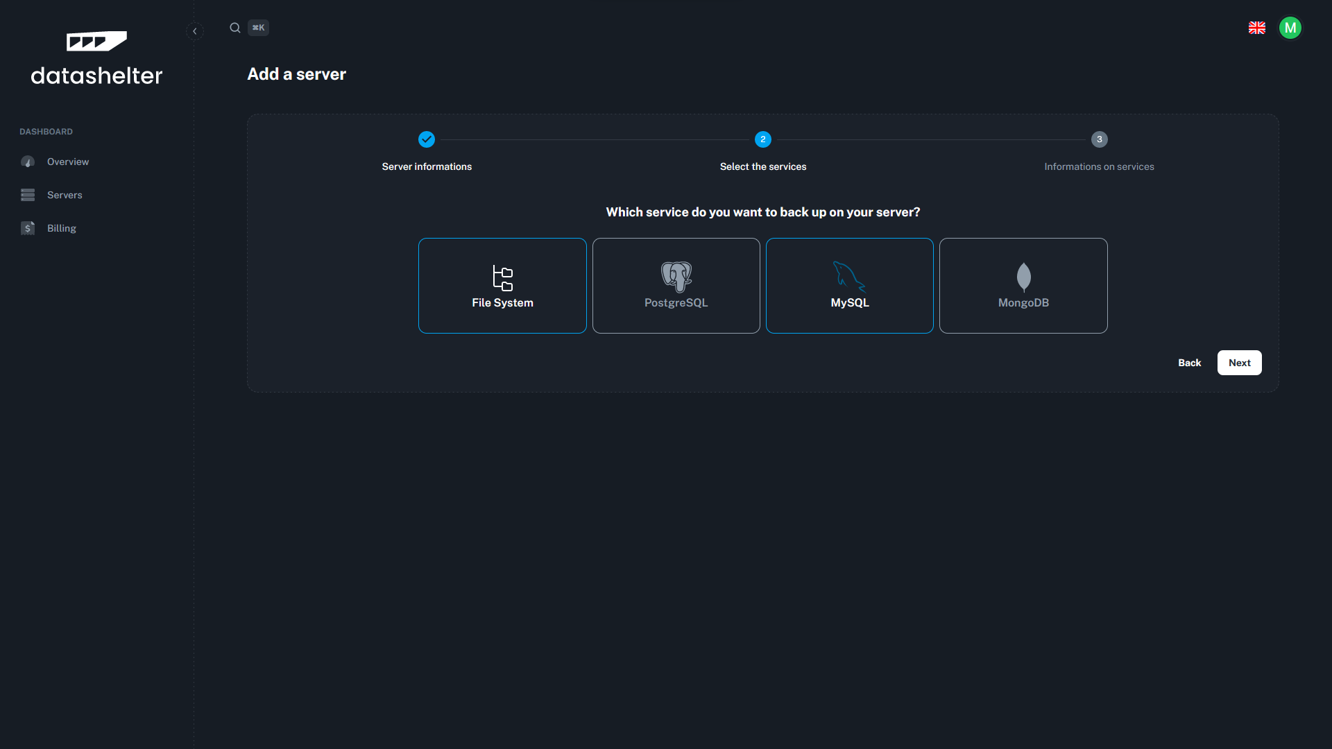 Datashelter - Etape 3 - Configuration serveur