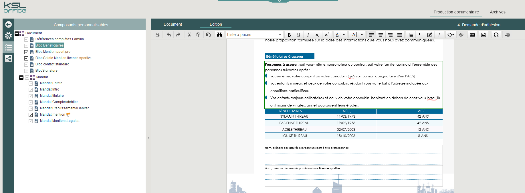 KSL Contract Manager - Creation of a subscription document