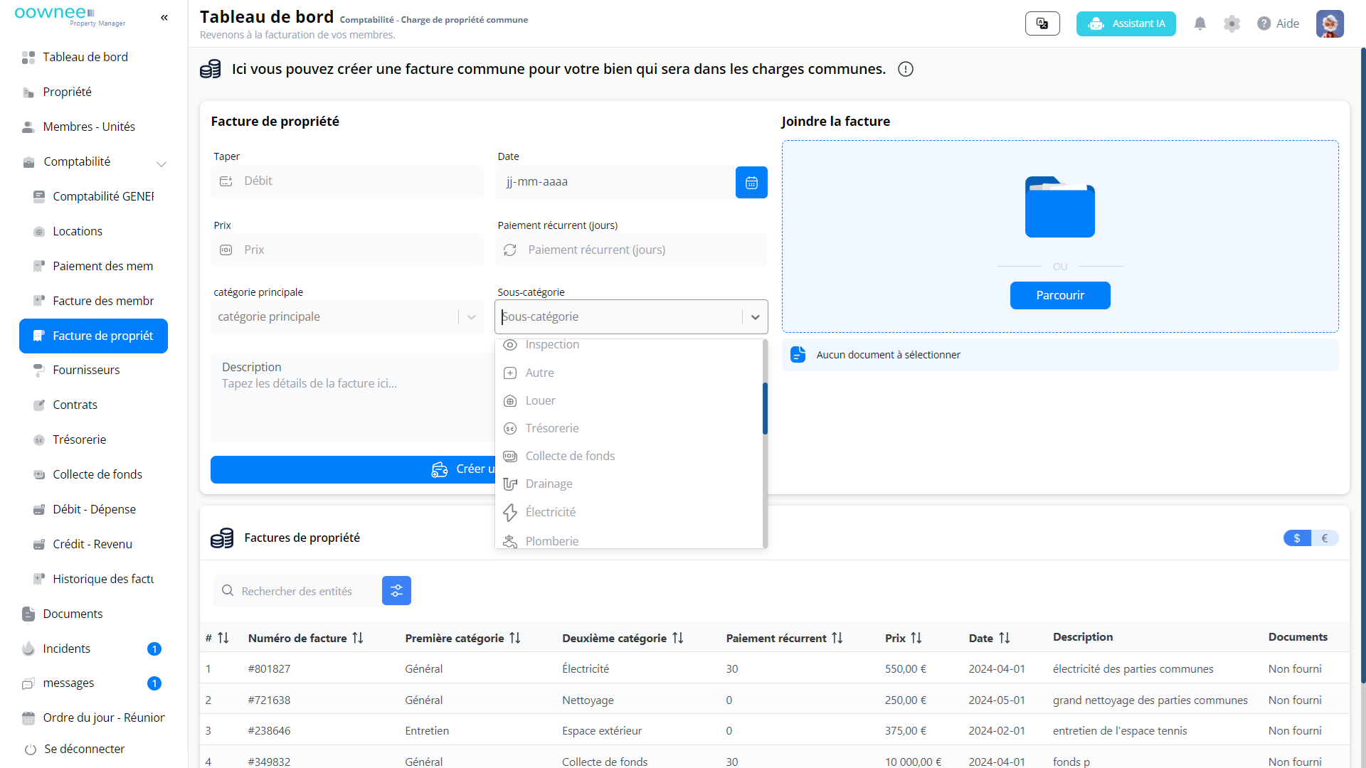 oownee - creation de facture pour la comptabilité