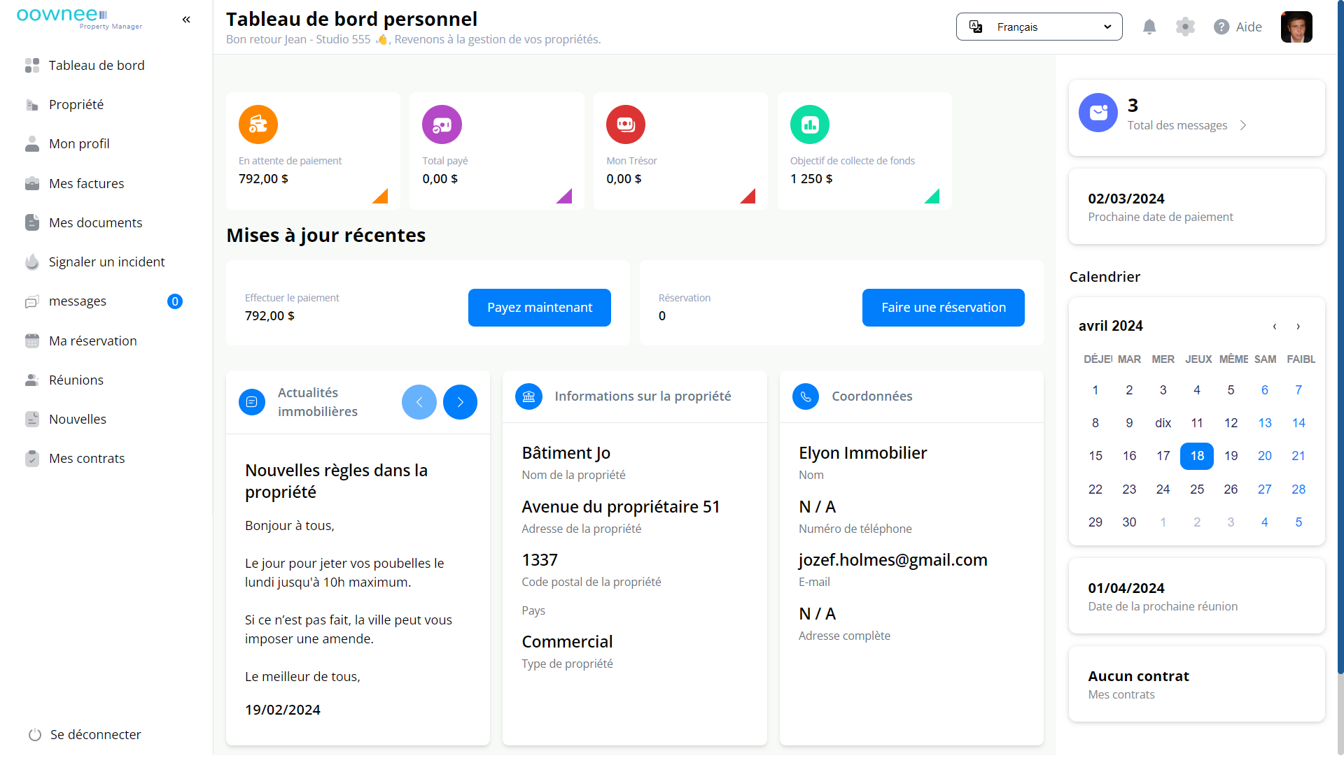 oownee - compte personnel pour les copropriétaire.