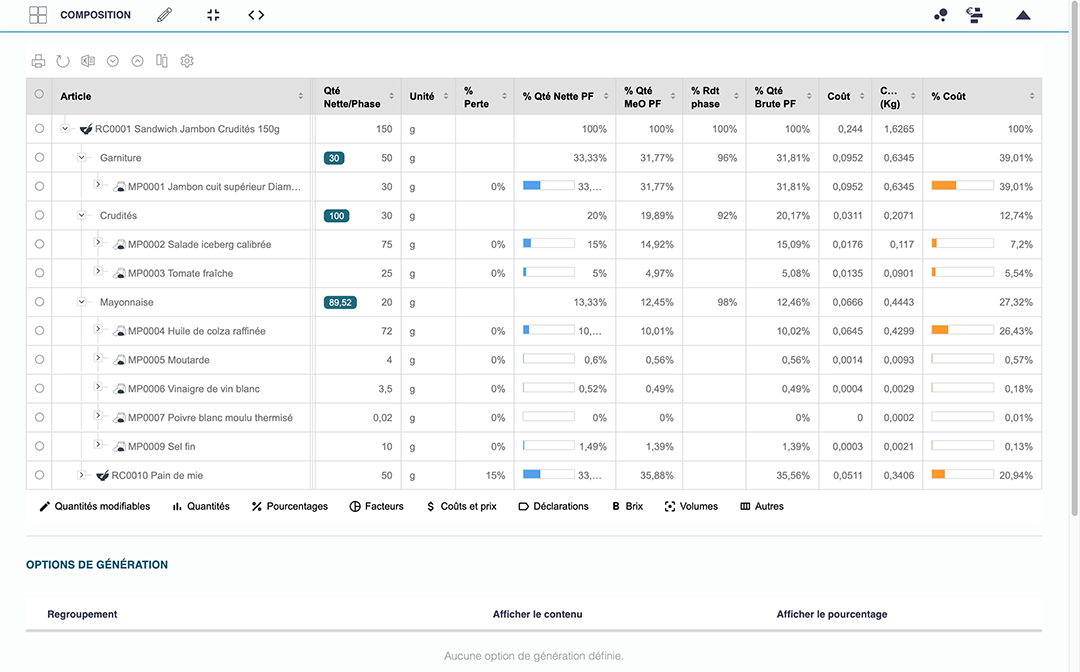 PLM Keendoo - Cuadro de formulación dinámico con cálculos automáticos (por ejemplo, estimación del precio de coste)