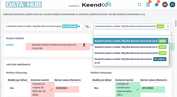 PLM Keendoo - Comparison of different document versions