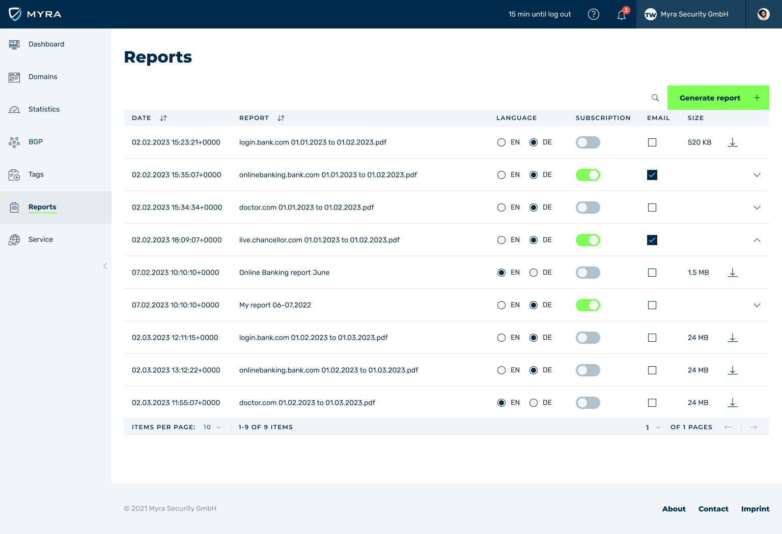 Myra Security - Myra app – Custom Reports