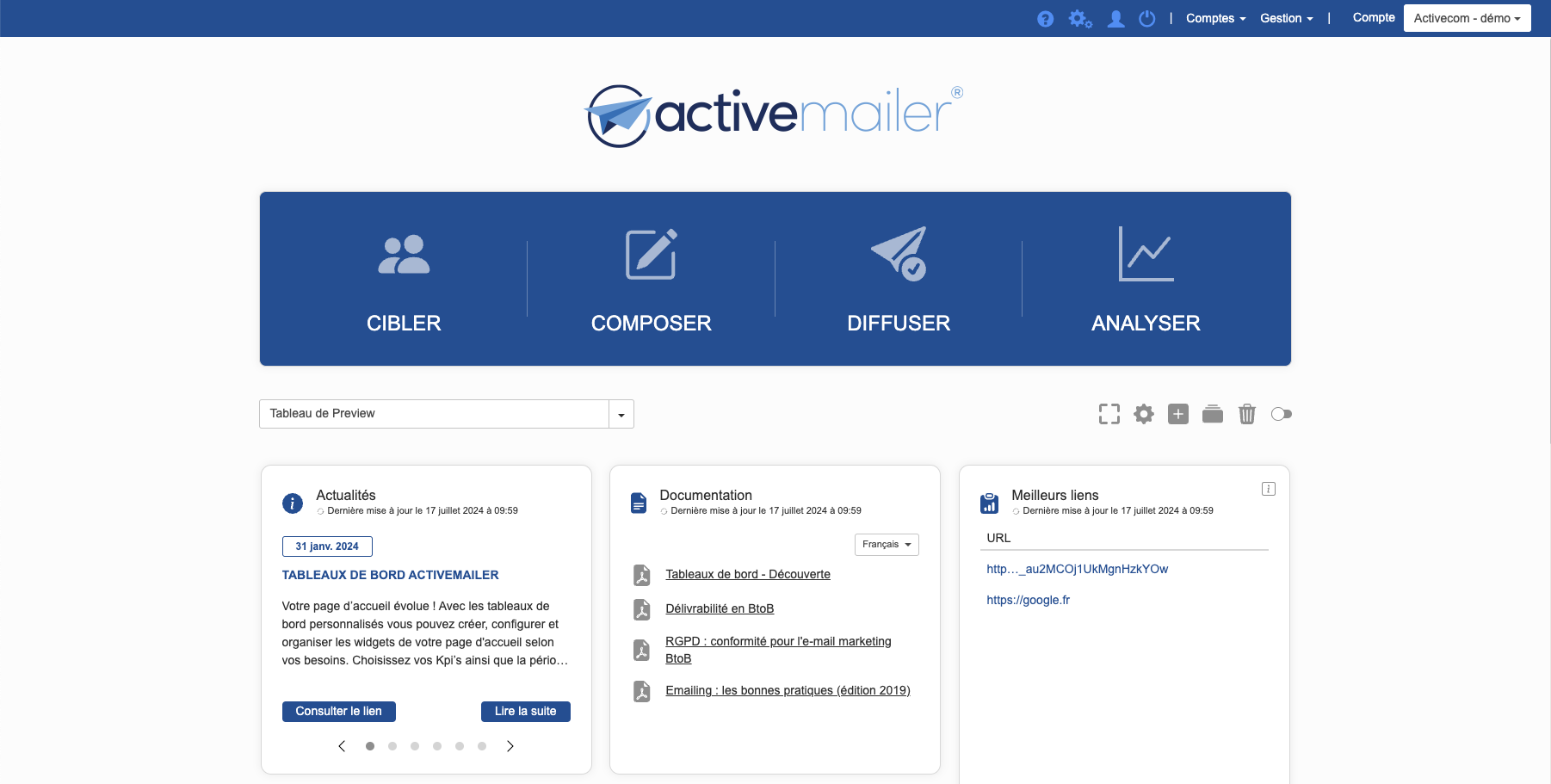 ACTIVEMAILER - Pages d'accueil