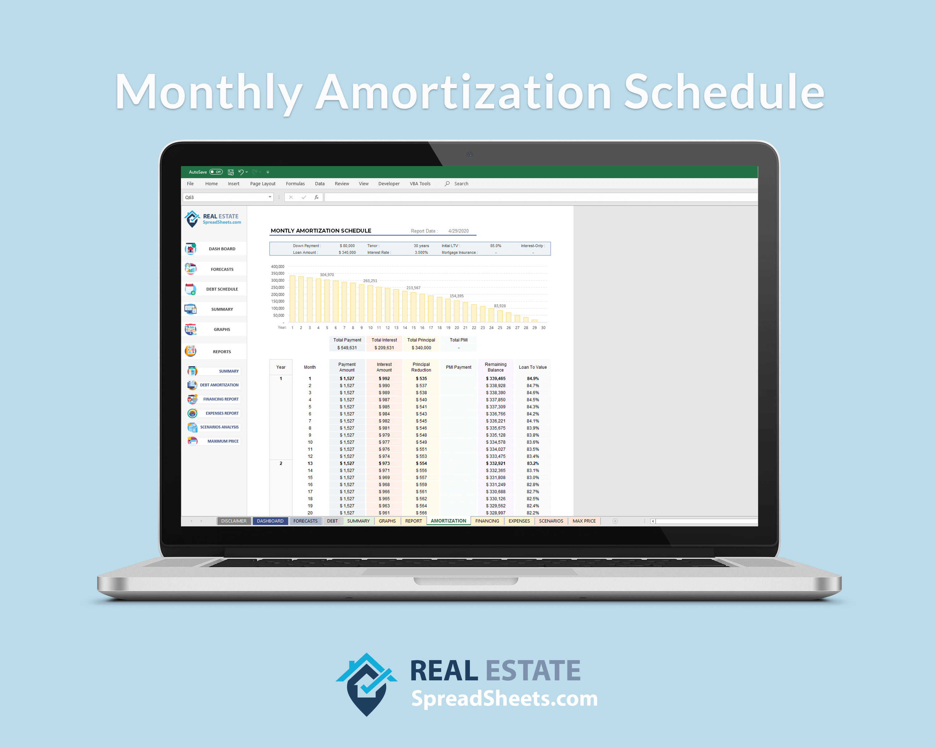 Rental Property Analysis - Track down your debt repayment on a monthly or yearly basis, over the life of your project