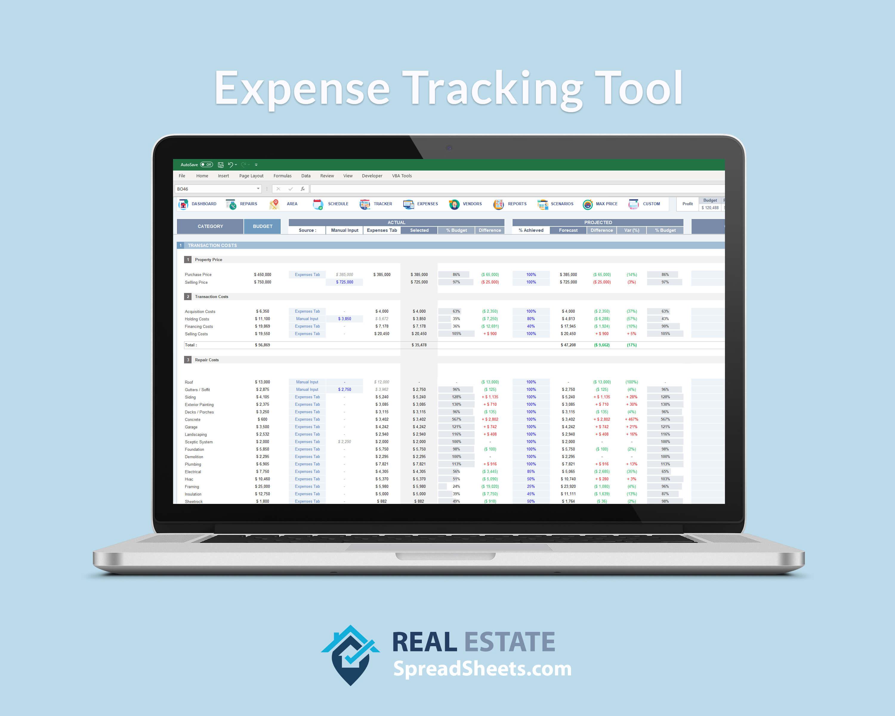 House Flipping & Rehab - Make it easy to keep track of your project expenses and avoid cost overrun