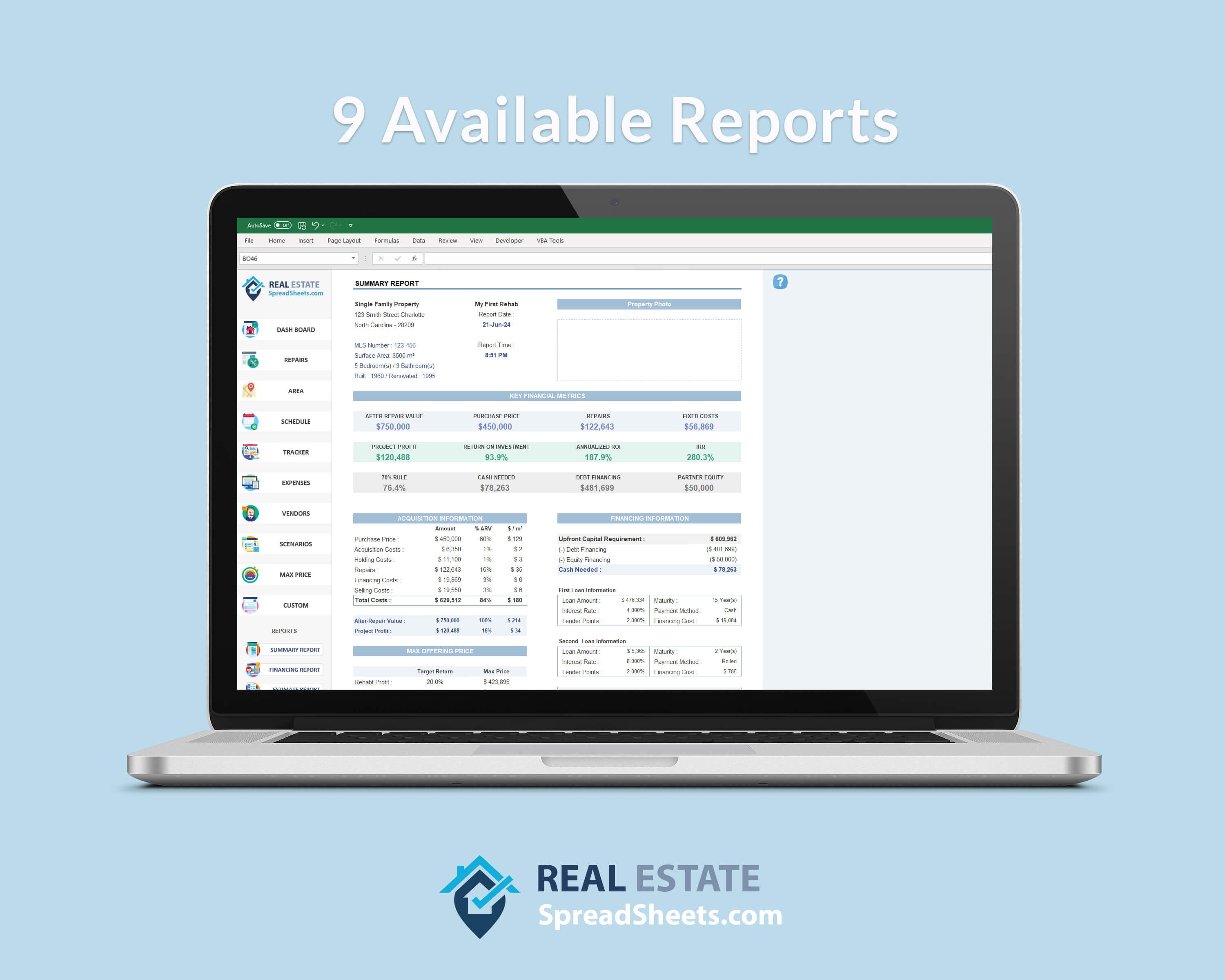 House Flipping & Rehab - Pre-built reports for every aspect of your house flip. Easy to share with business partners and other third parties