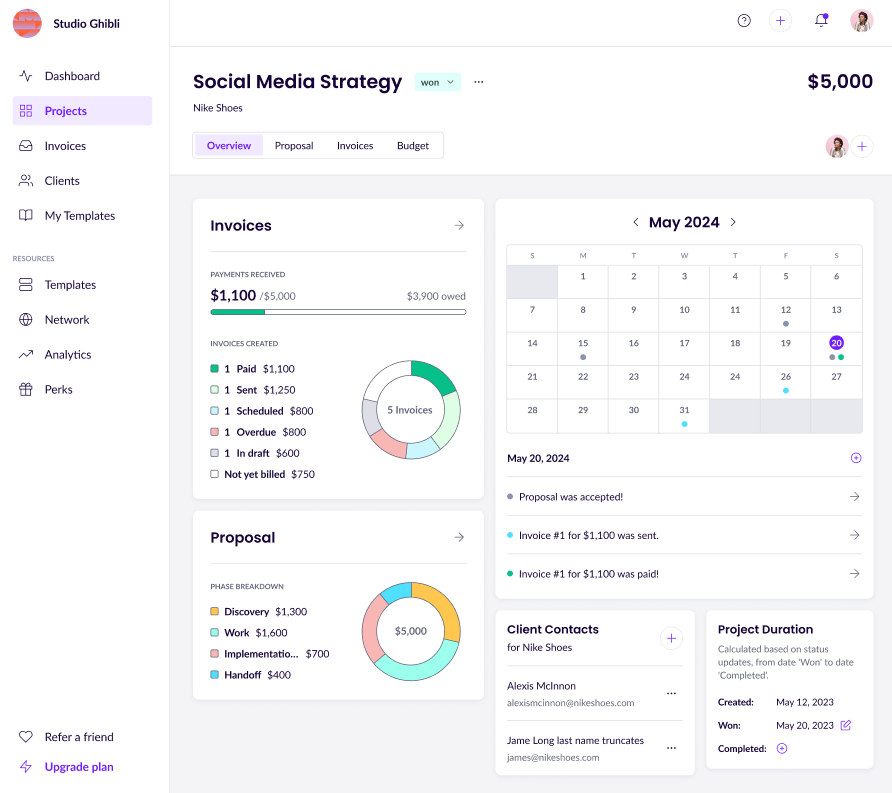 Wethos - Project Overview Page : Keep track of outstanding payments, upcoming dates and deadlines, and even your scope breakdown