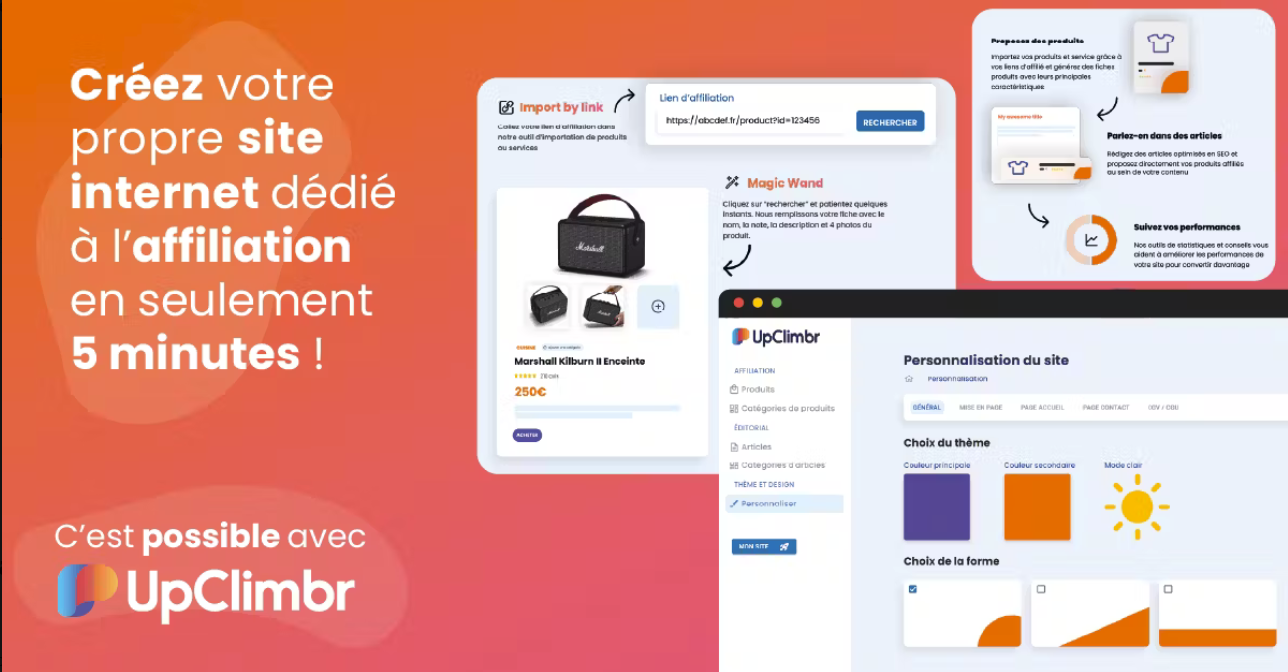 UpClimbr : CMS pour générer son site web optimisé pour l'affiliation