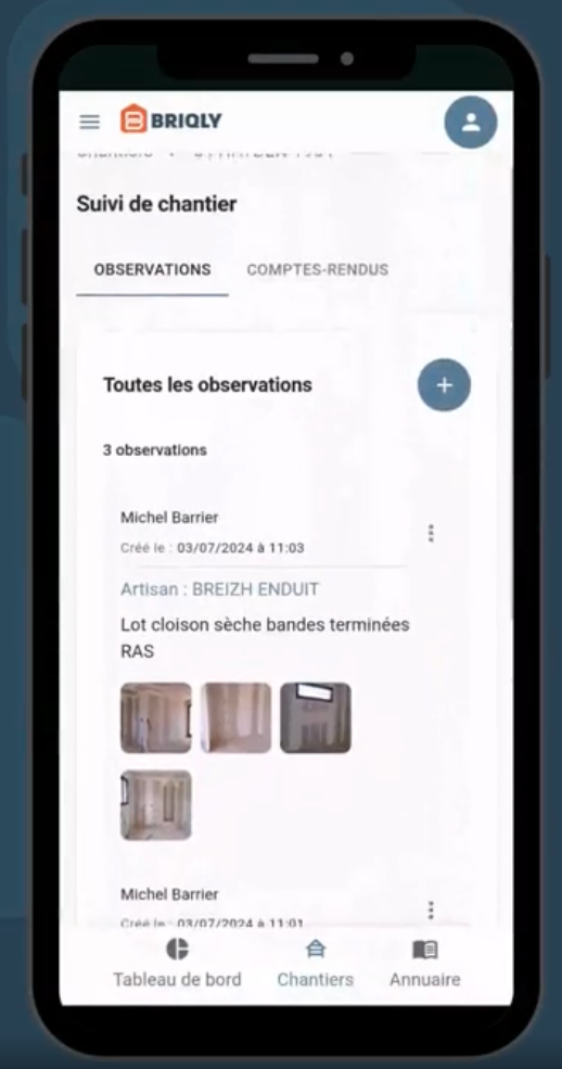 BRIQLY - BRIQLY : vue mobile pour ajouter des observations sur le terrain