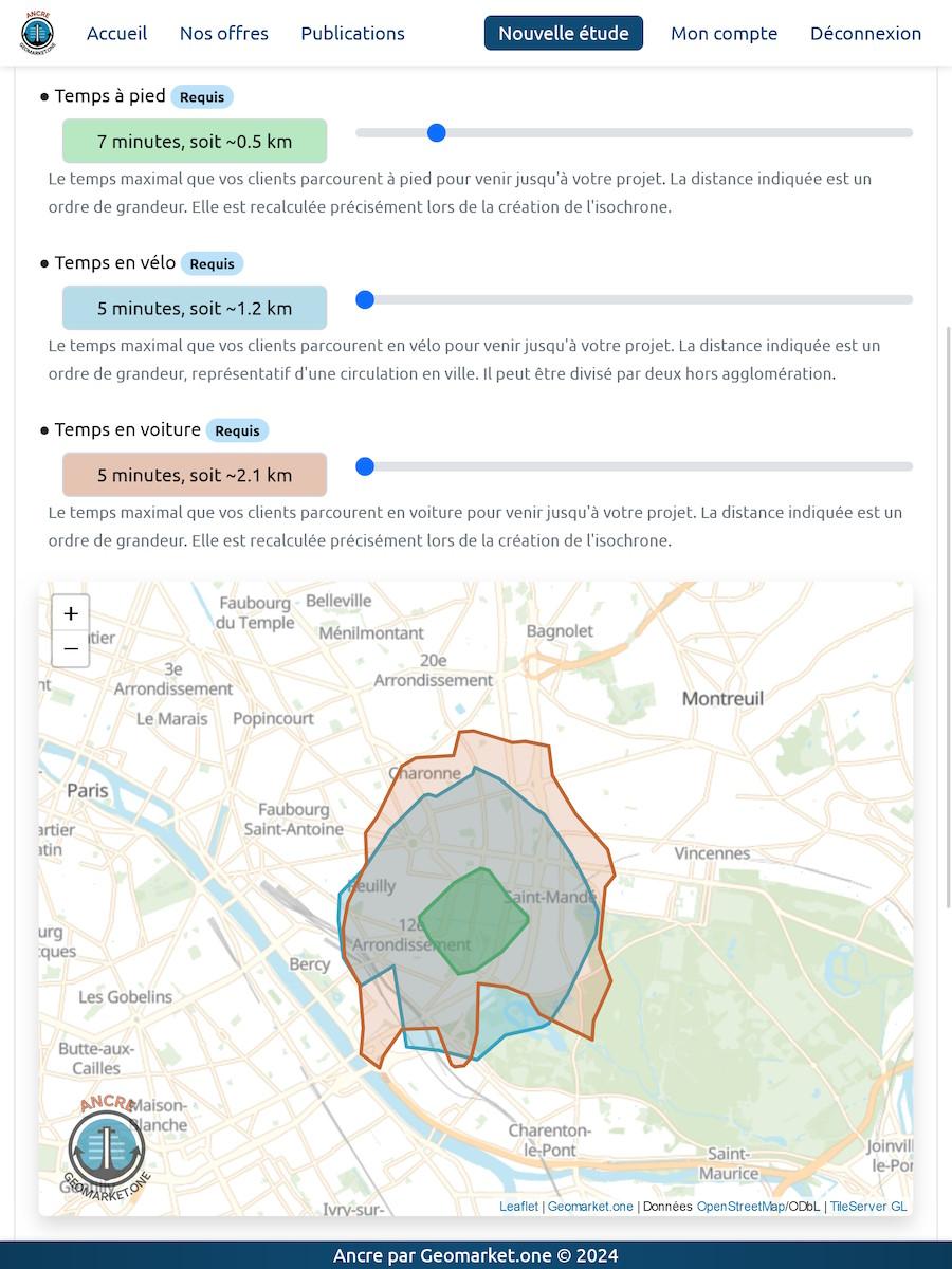 Ancre par Geomarket.one - Création d'une étude : calcul des zones de chalandise