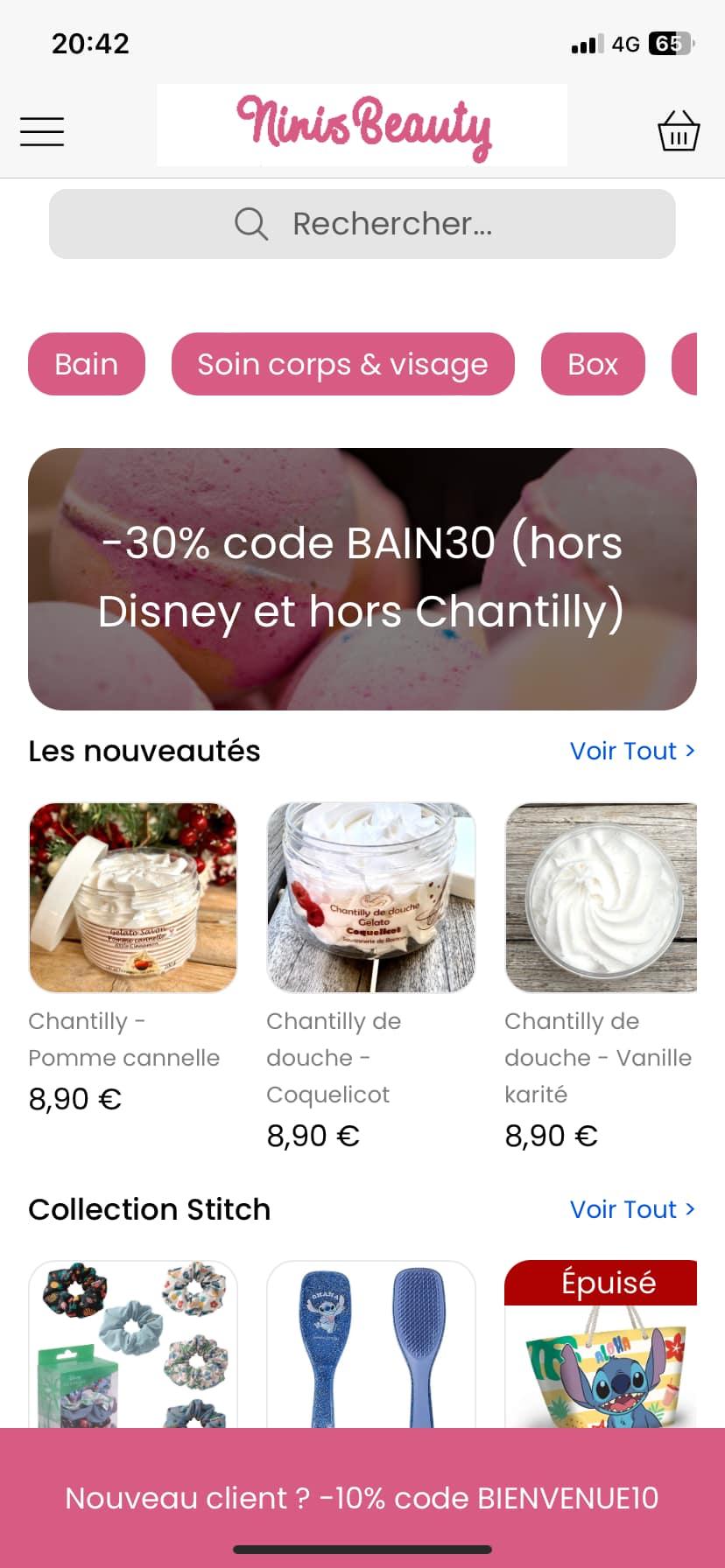 Shopaliz - Application mobile "NinisBeauty" : boutique de produits de bain, bien-être et produits dérivés