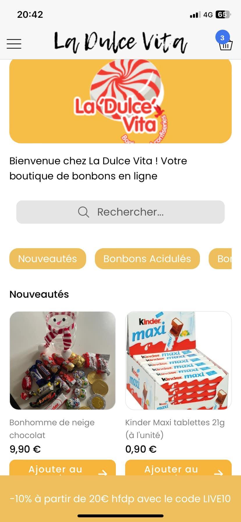 Shopaliz - Application mobile "La Dulce Vita" : boutique de confiseries