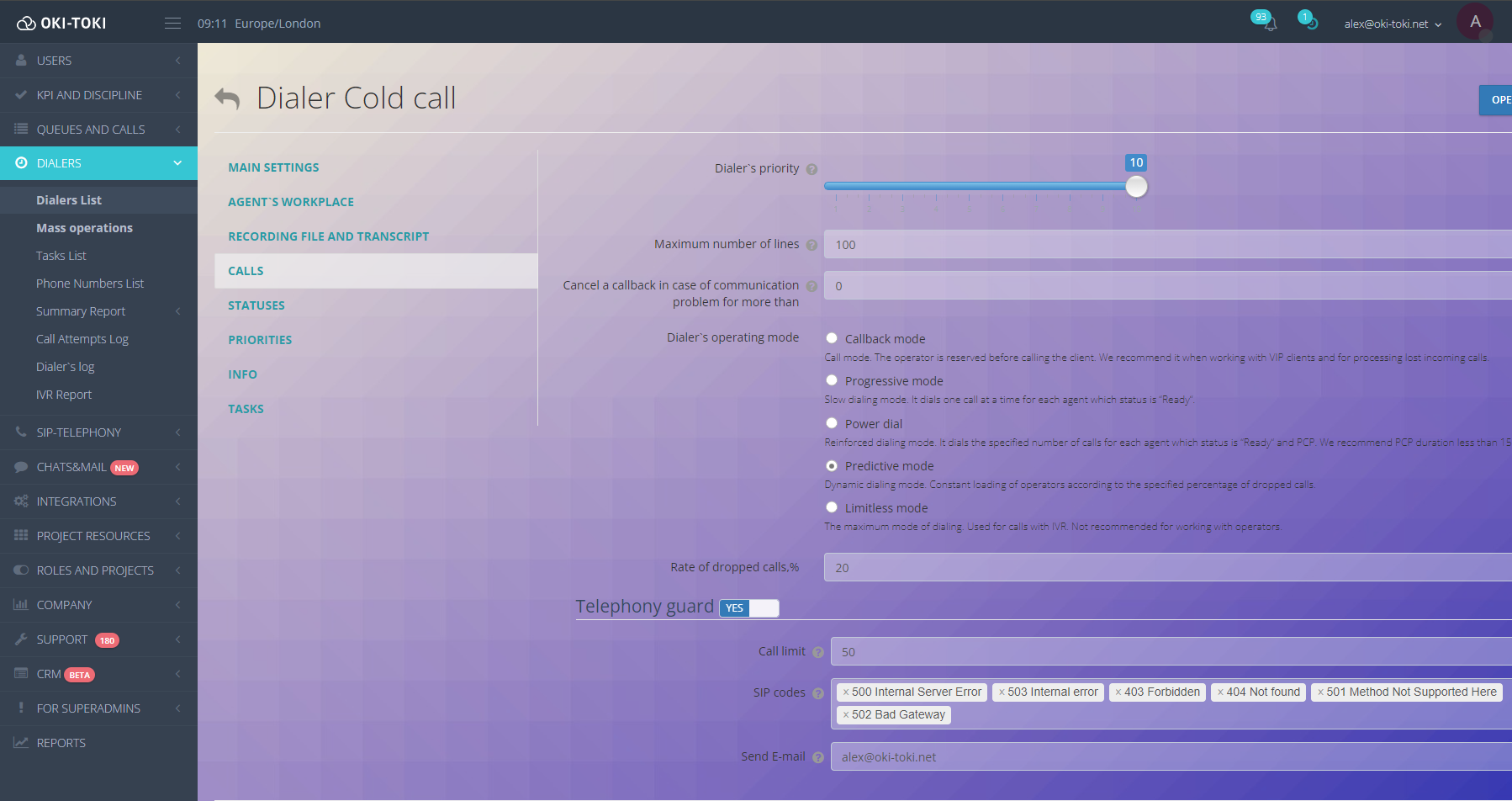 Oki-Toki Dialer - Configuration Dialers