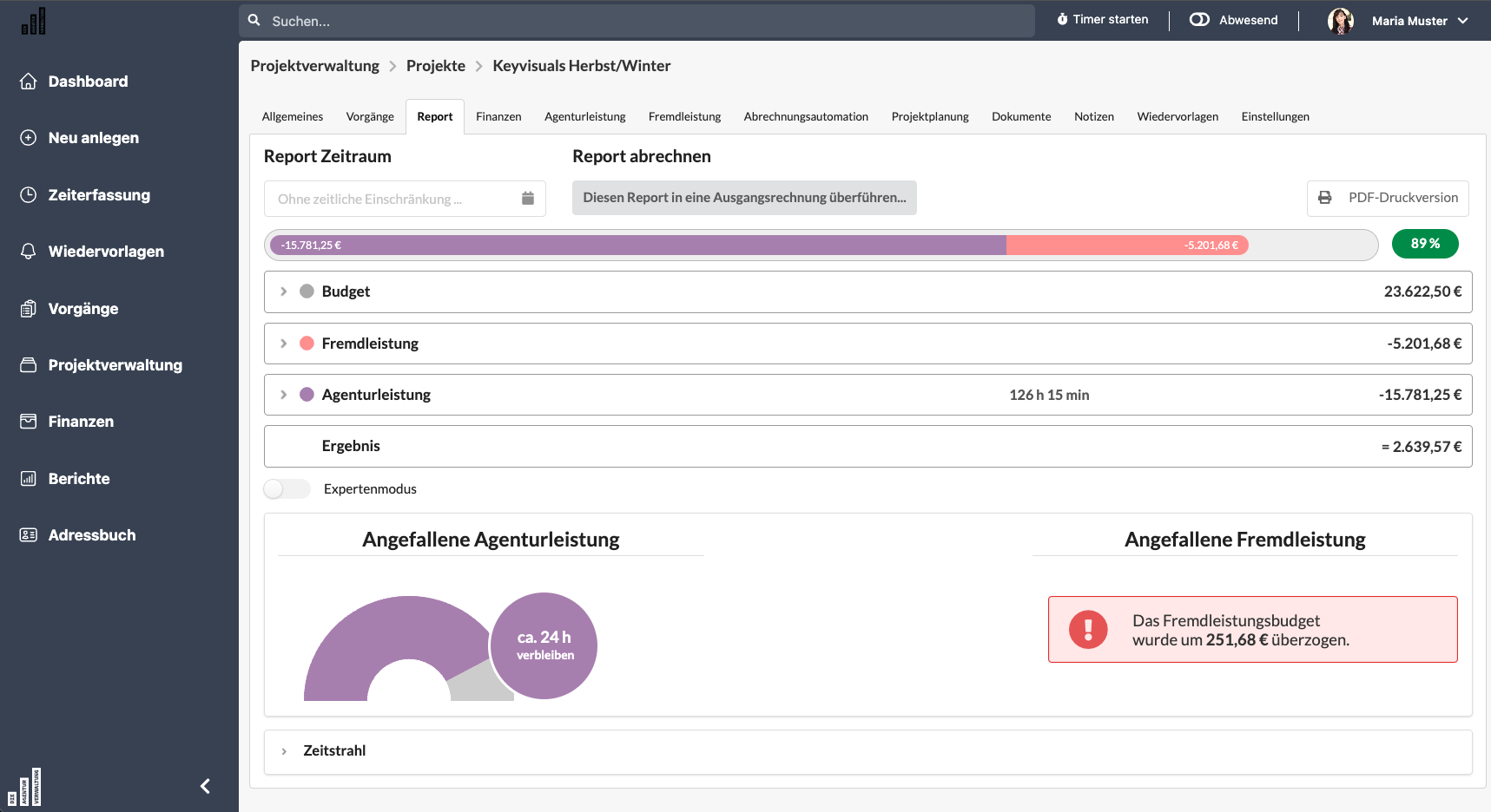 Die Agenturverwaltung - Projektcontrolling