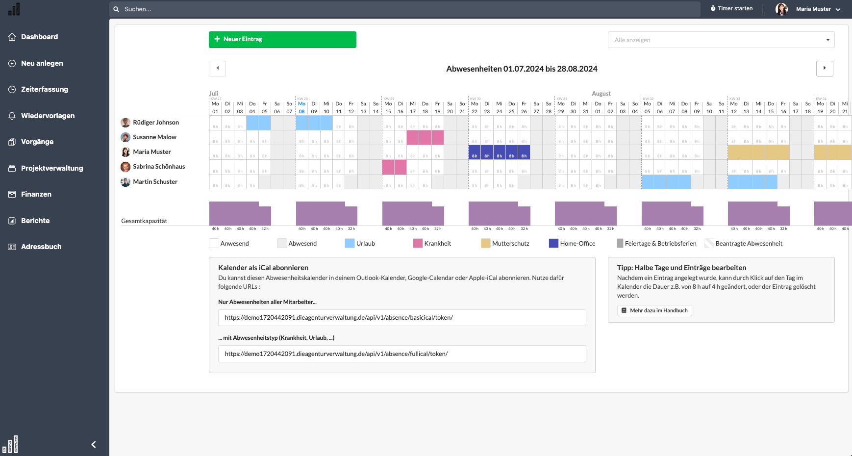 Die Agenturverwaltung - Abwesenheitskalender für das gesamte Team