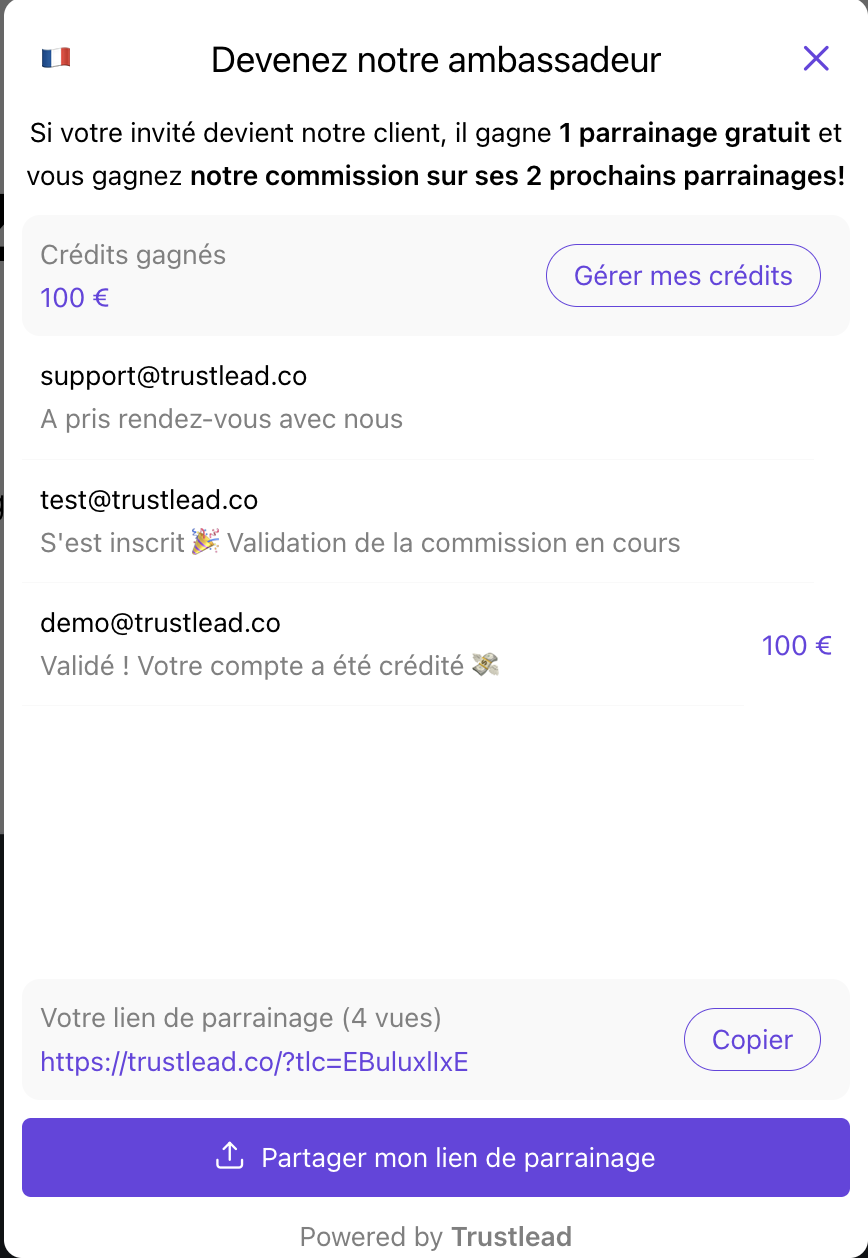 Trustlead - iFrame intégrée dans l'interface utilisateur