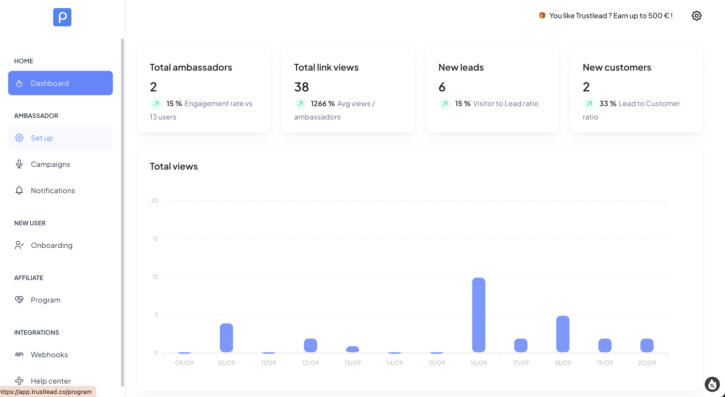 Trustlead - Interface admin pour paramétrer son programme