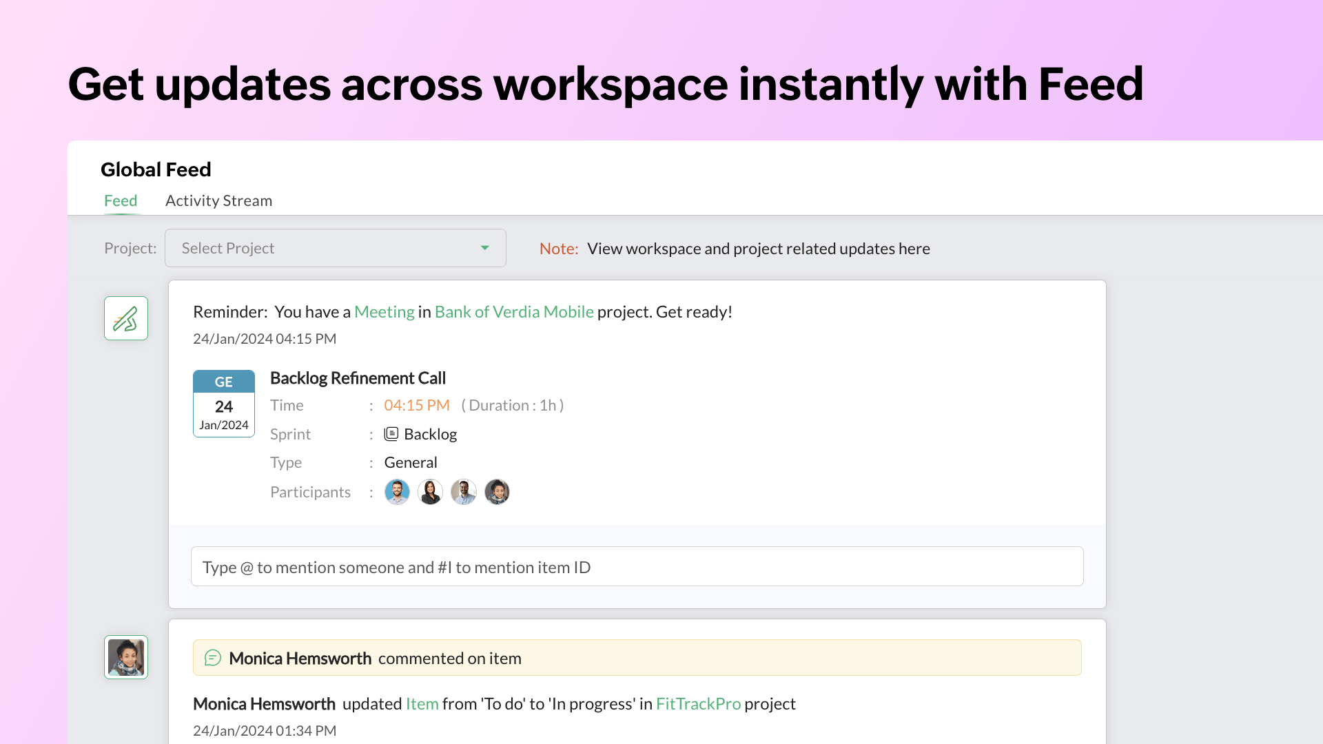 Zoho Sprints - Get updates across workspace instantly with Feed