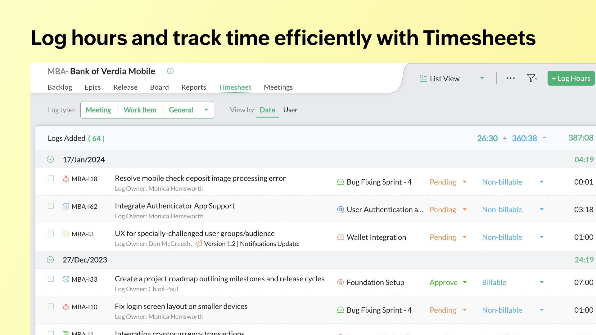 Zoho Sprints - Log hours and track time efficiently with Timesheets