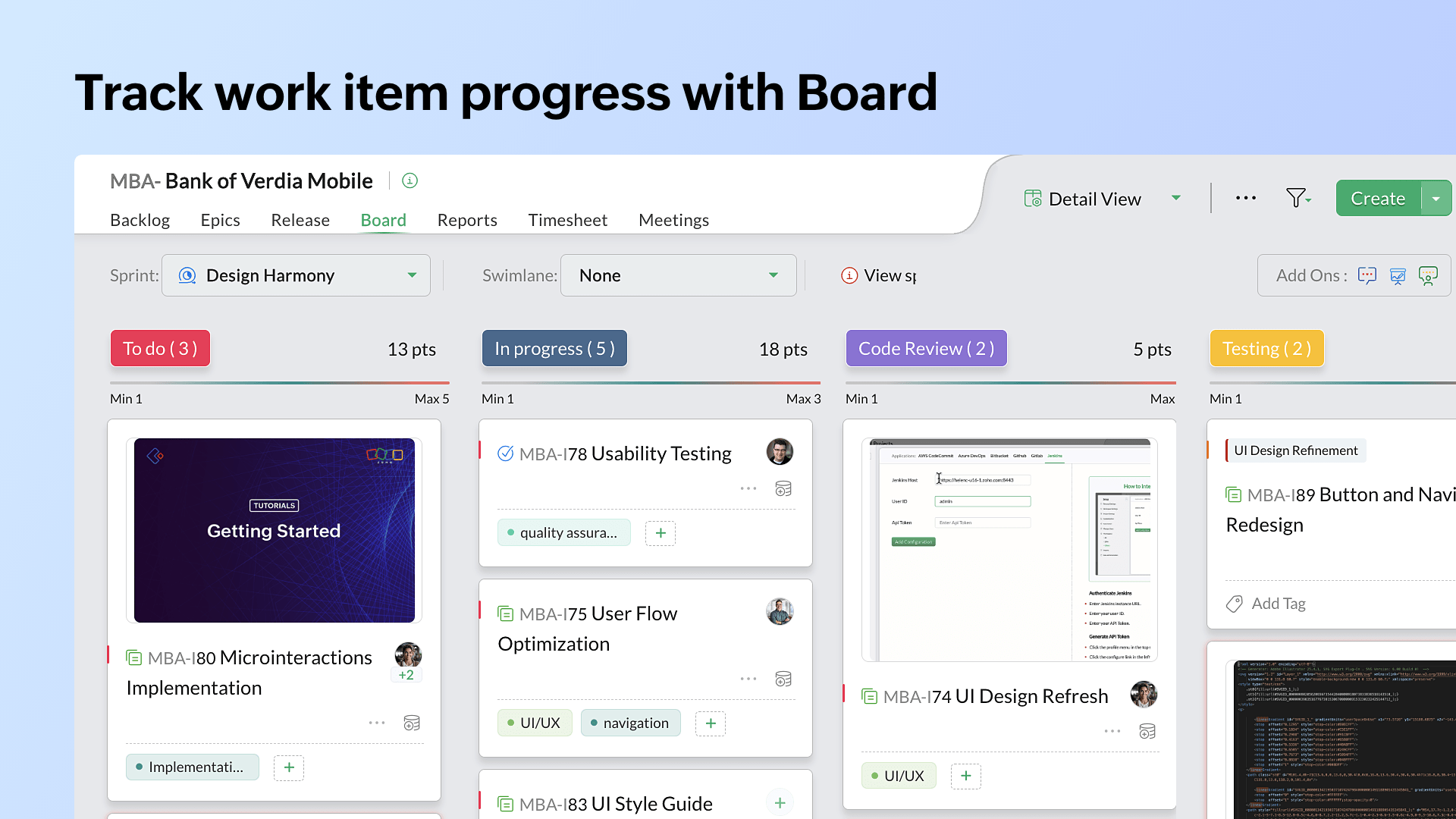 Zoho Sprints - Track work item progress with  Board