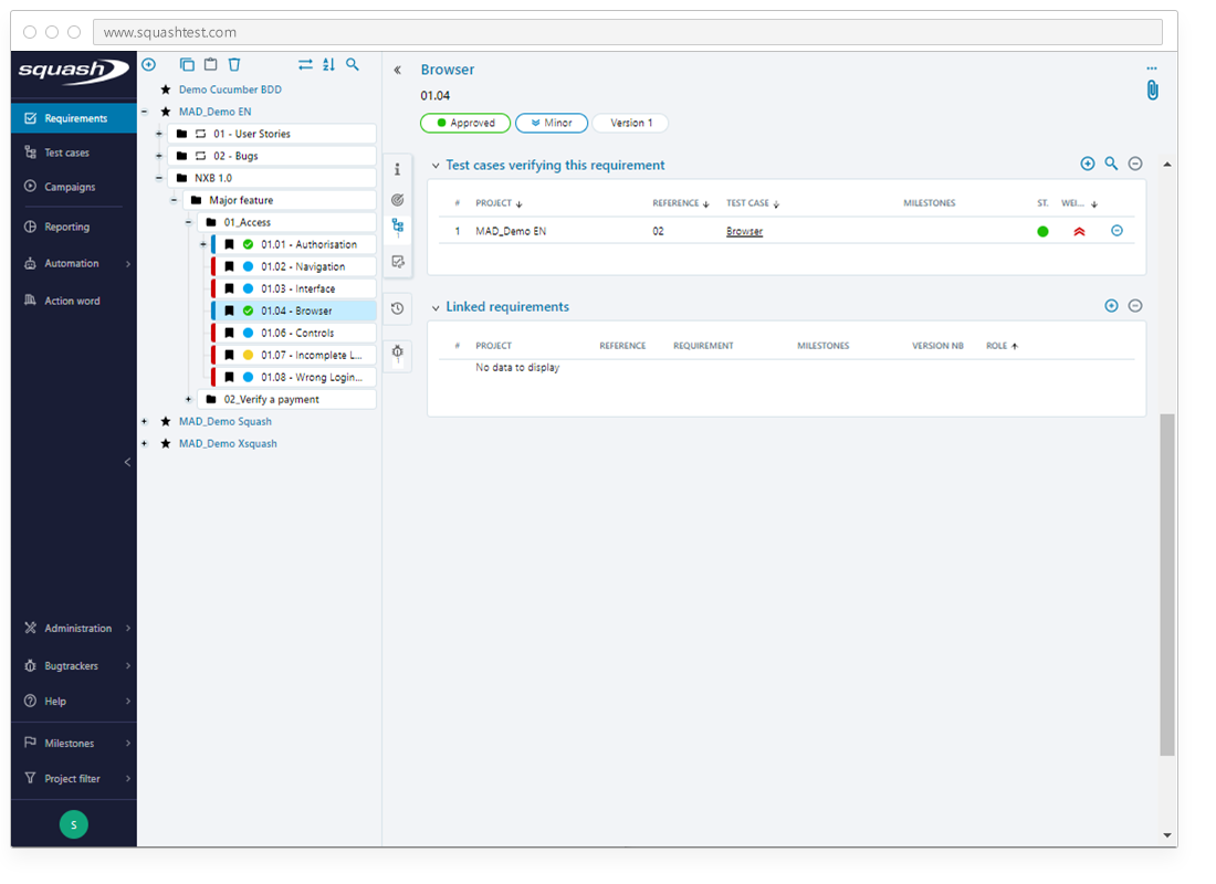 Squash - Interface links between your requirements and your test cases.