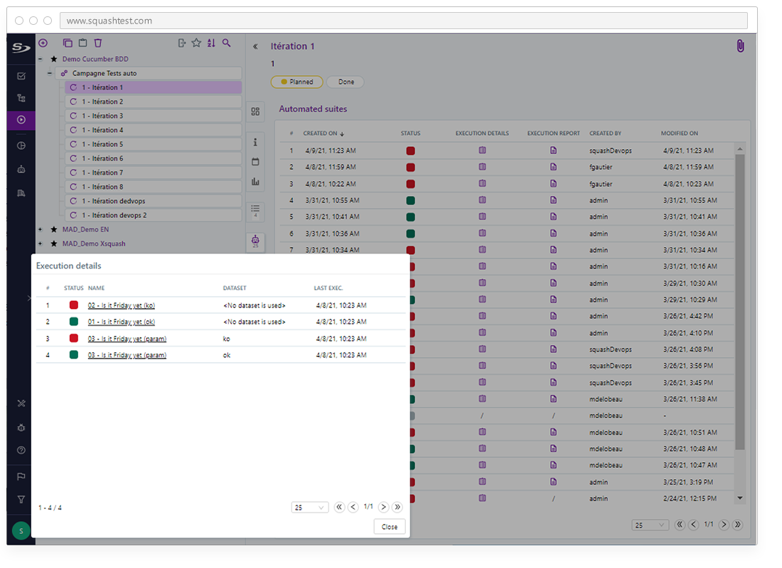 Squash - Access the execution results of your automated tests.