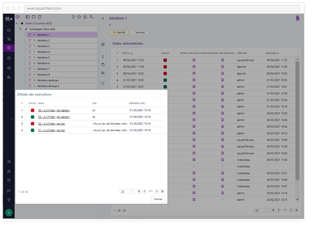 Squash - Accédez aux résultats d'exécution de vos tests automatisés.