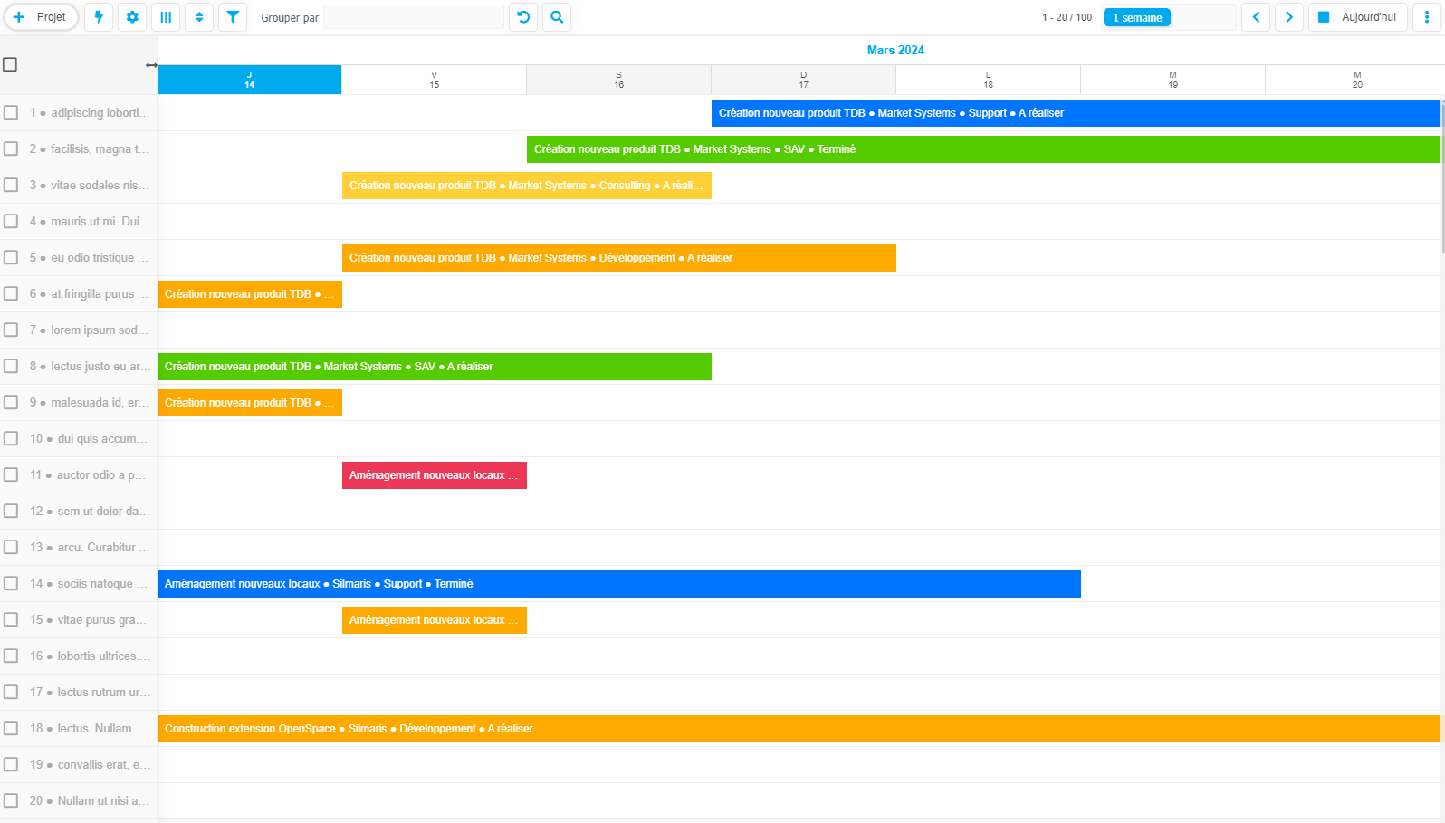 Pickaform - Exemple de vue Timeline