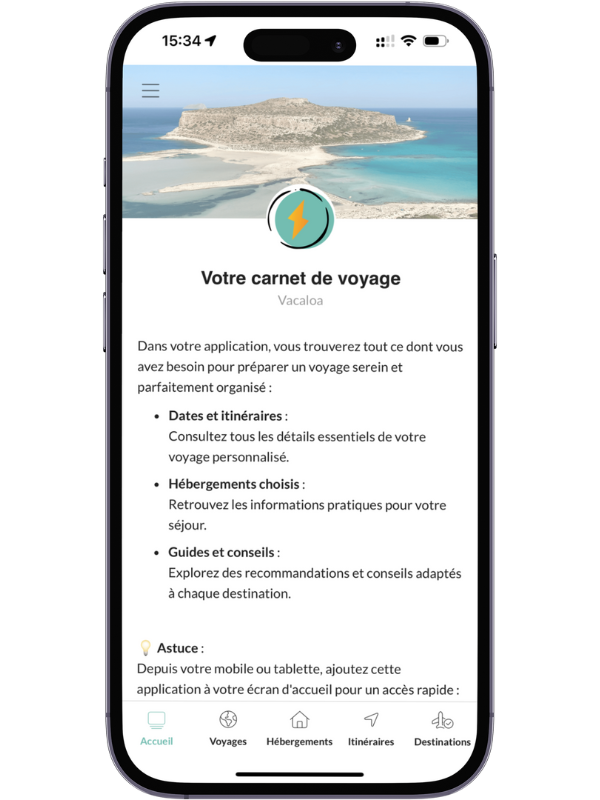 Voyages Planner - Vous pouvez personnaliser le texte d'accueil