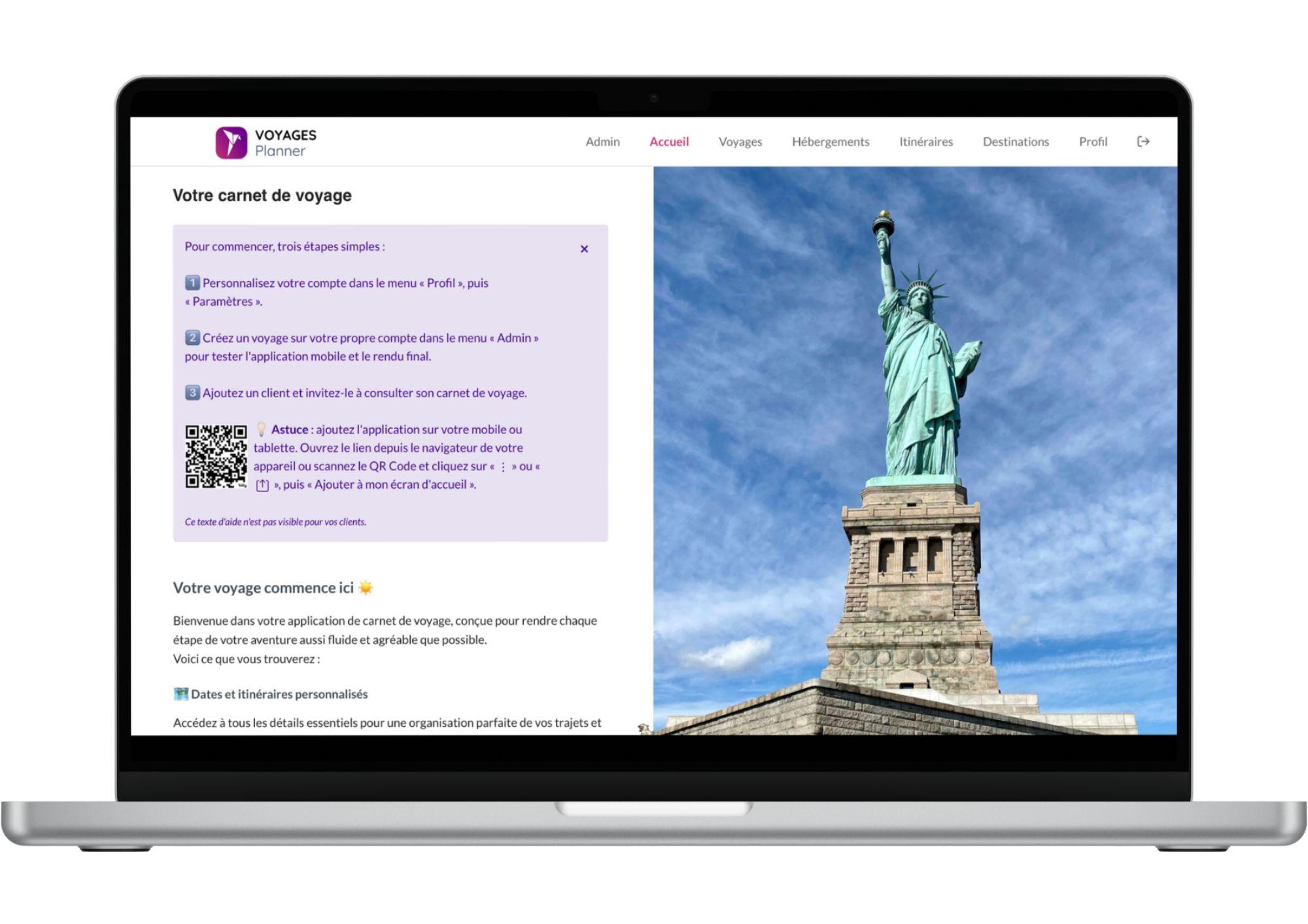 Voyages Planner - Vous pouvez configurez les carnets de voyages de vos clients depuis la plateforme web