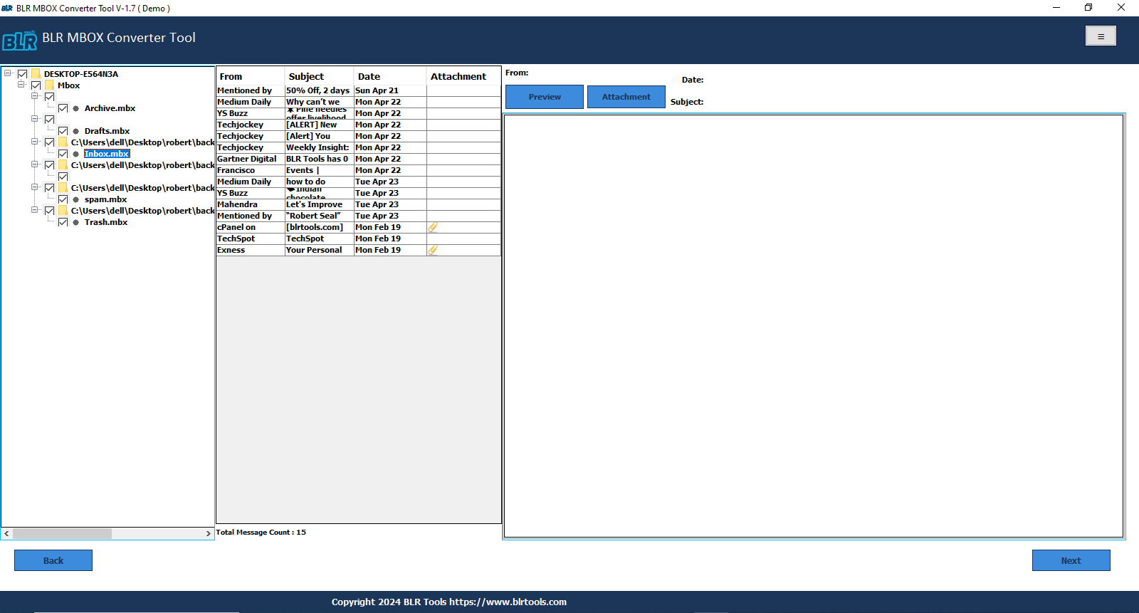 MBOX Exporter Converter Tool - open-mbox-file