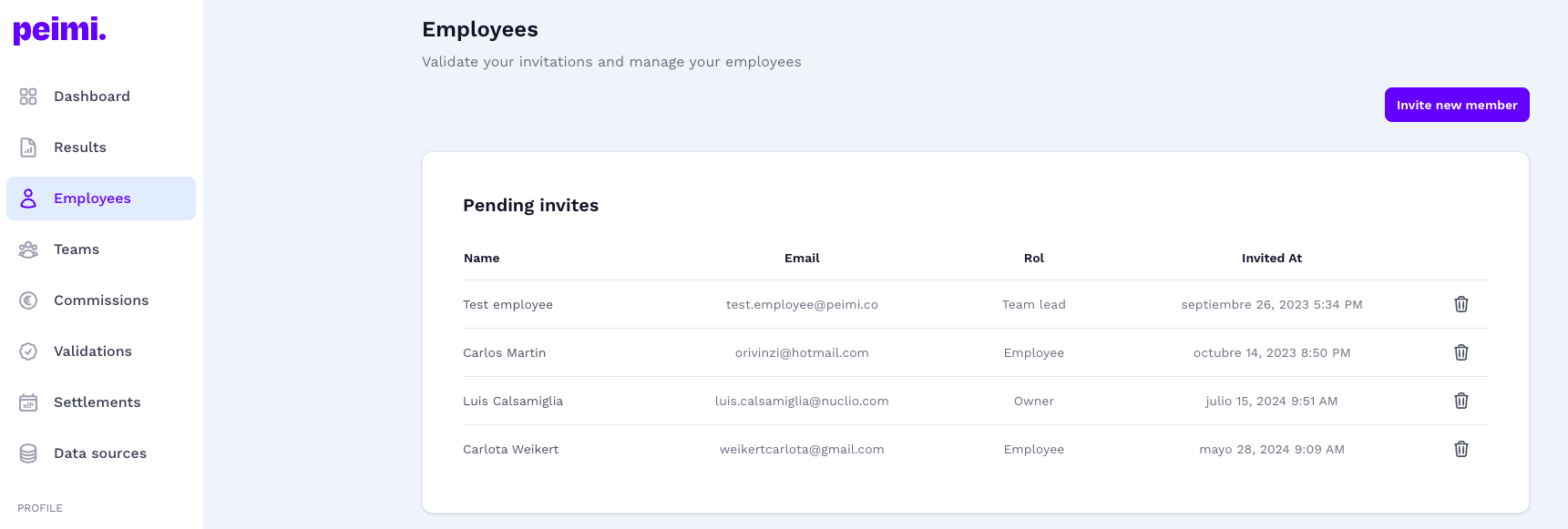 Peimi - Validate your invitations and manage your employees